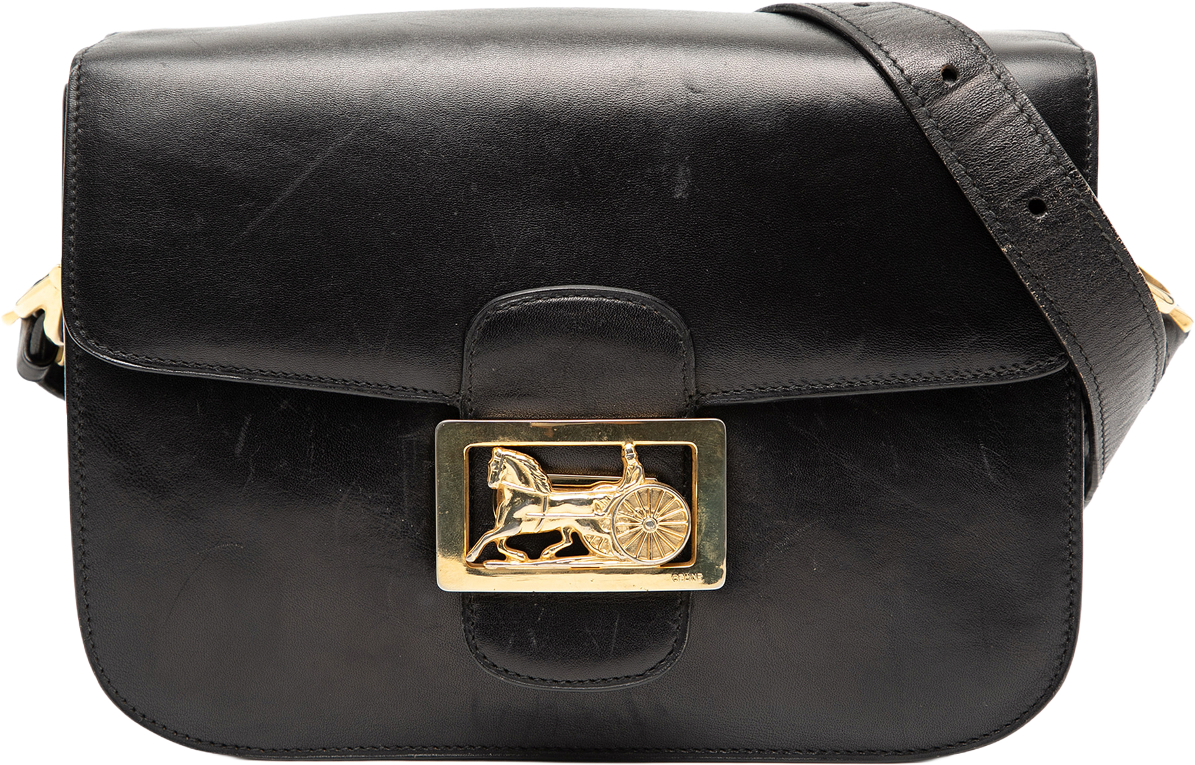 Celine Calfskin Horse Carriage Crossbody, från Luxclusif, i färgen black. Klicka för att öppna bilden i stort format
