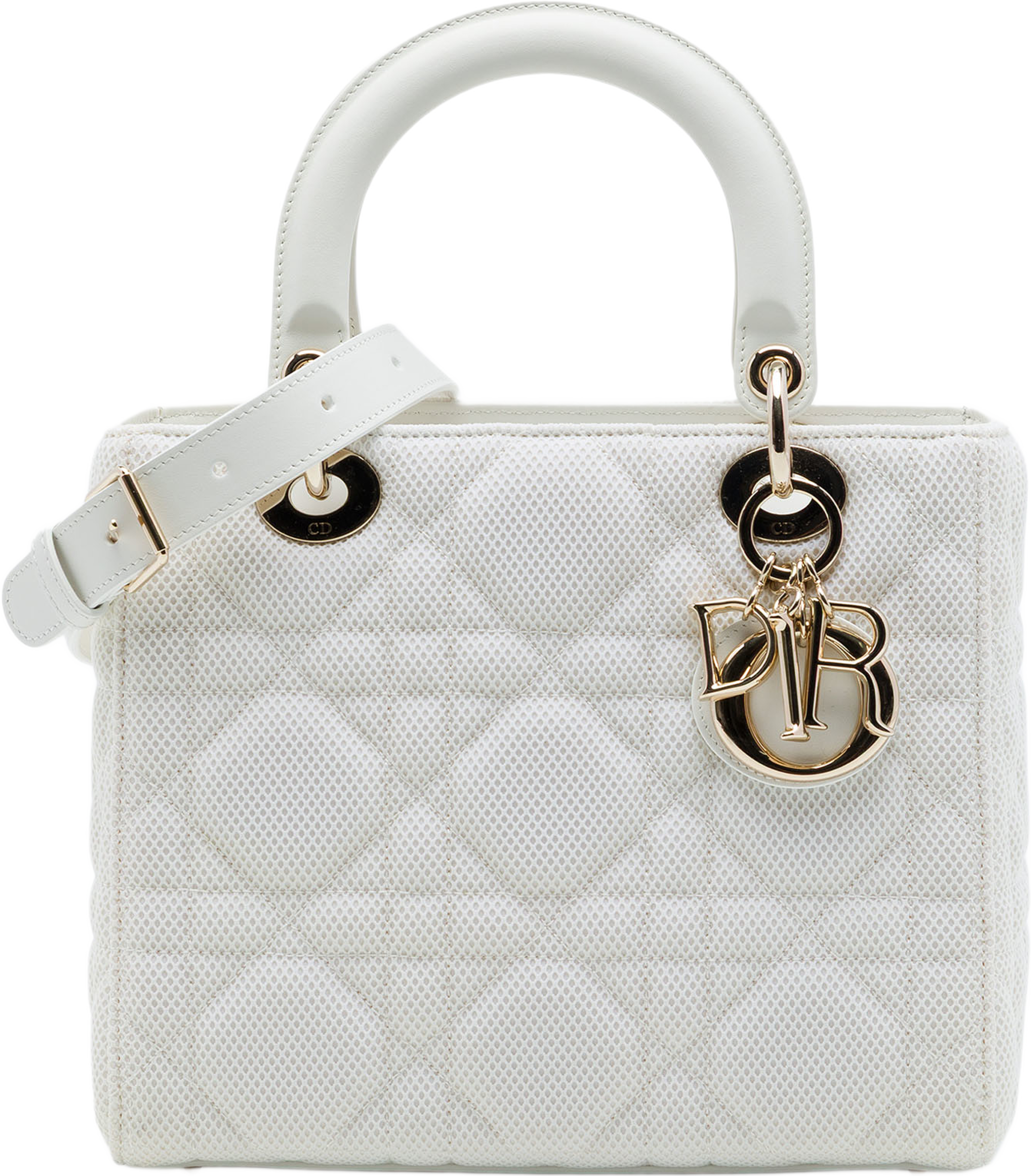 Dior Medium Mesh Cannage Lady Dior, från Luxclusif, i färgen vit. Klicka för att öppna bilden i stort format