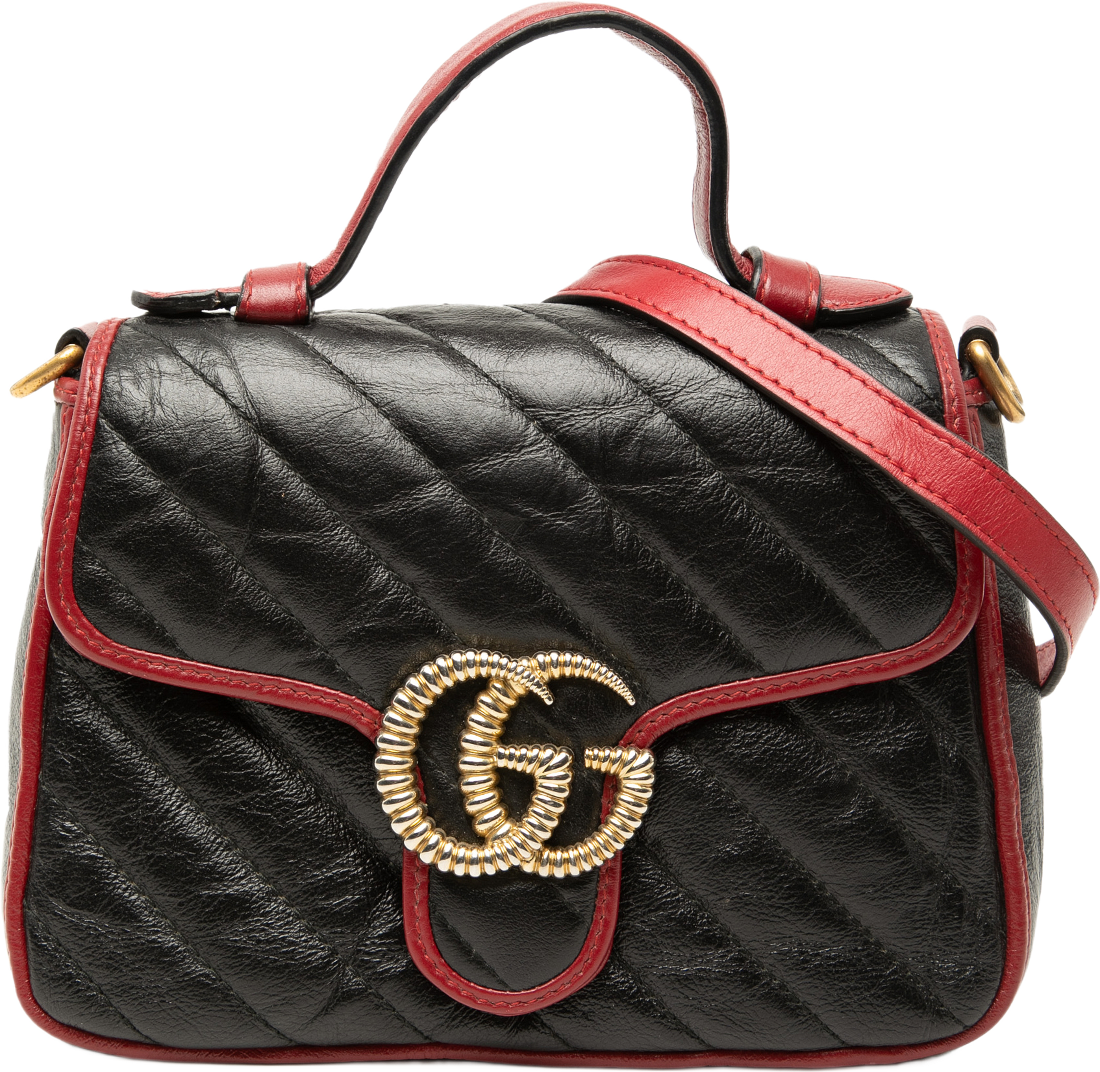 Gucci Mini Gg Marmont Matelasse Calfskin Torchon Top Handle Bag, från Luxclusif, i färgen black. Klicka för att öppna bilden i stort format