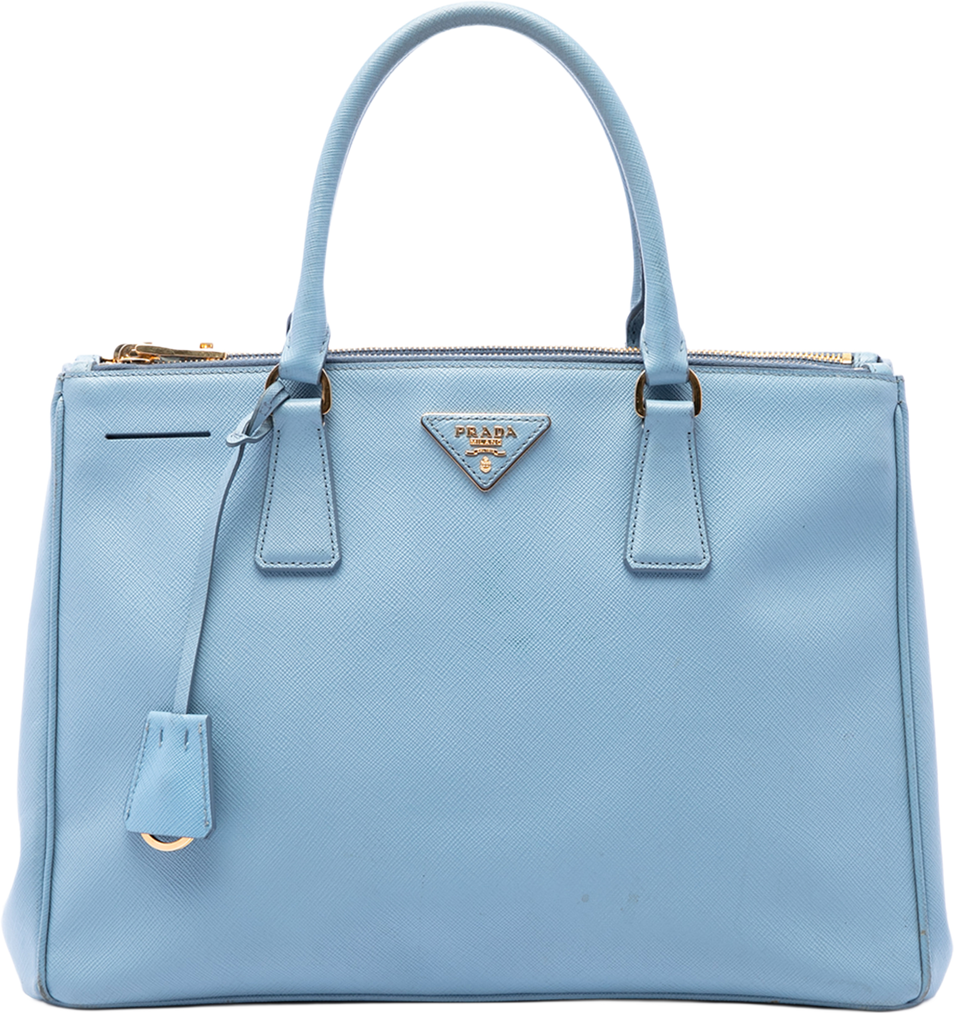 Prada Medium Saffiano Lux Galleria Double Zip Satchel, från Luxclusif, i färgen blå. Klicka för att öppna bilden i stort format