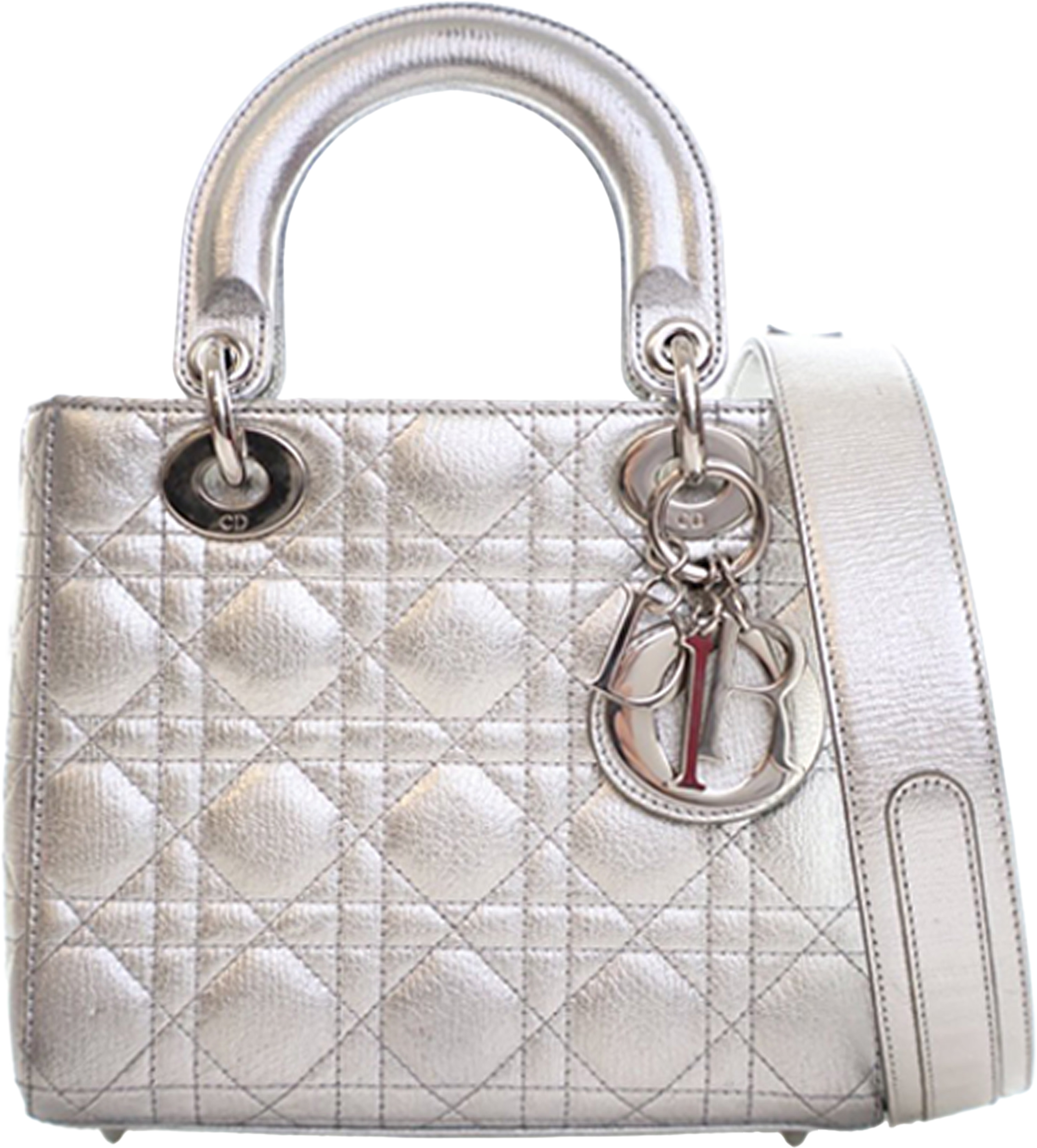Dior Small Metallic Lambskin Cannage My Abcdior Lady Dior, från Luxclusif, i färgen silver. Klicka för att öppna bilden i stort format