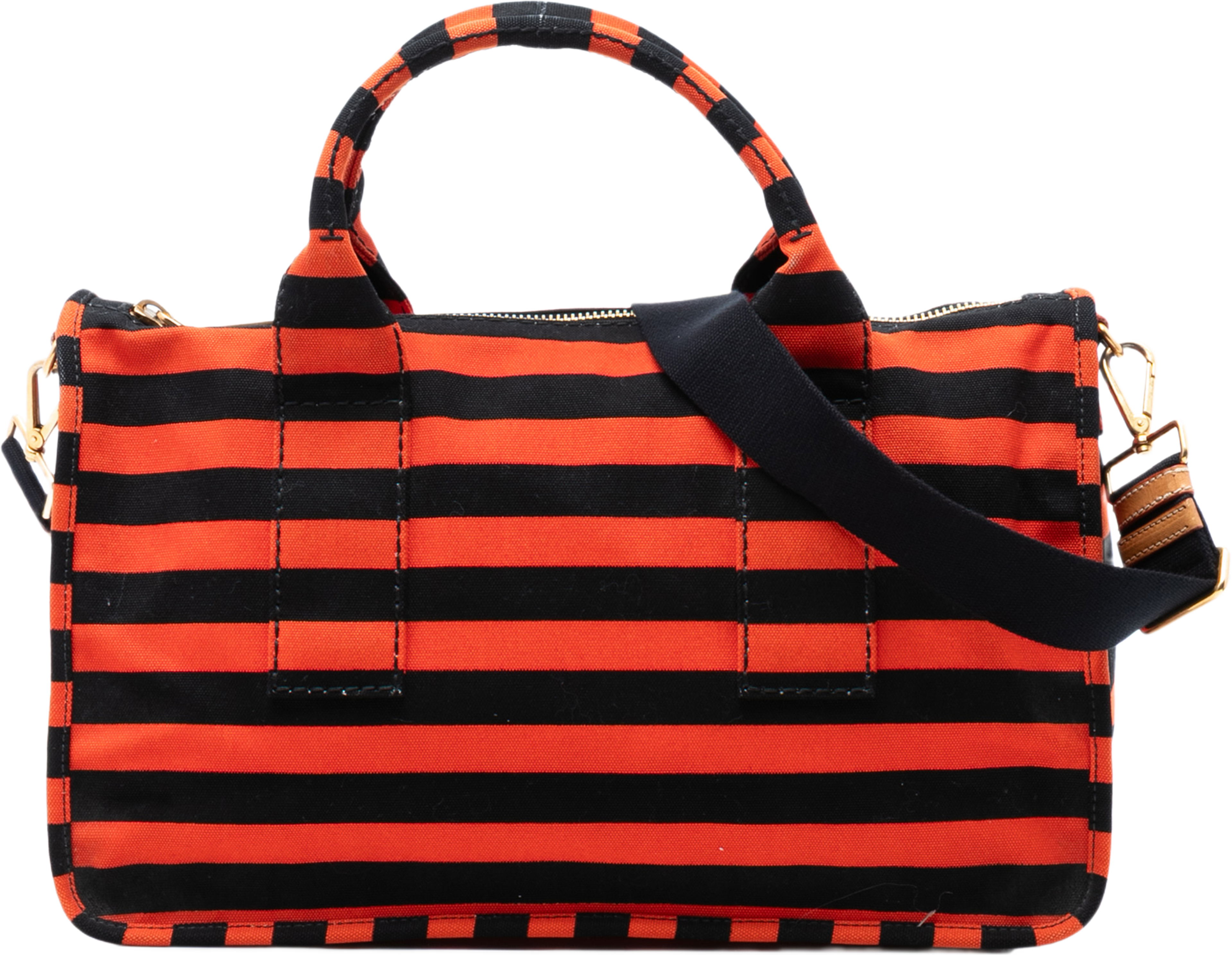 Prada Large Canvas Canapa Righe Striped Satchel, från Luxclusif, i färgen red. Klicka för att öppna bilden i stort format