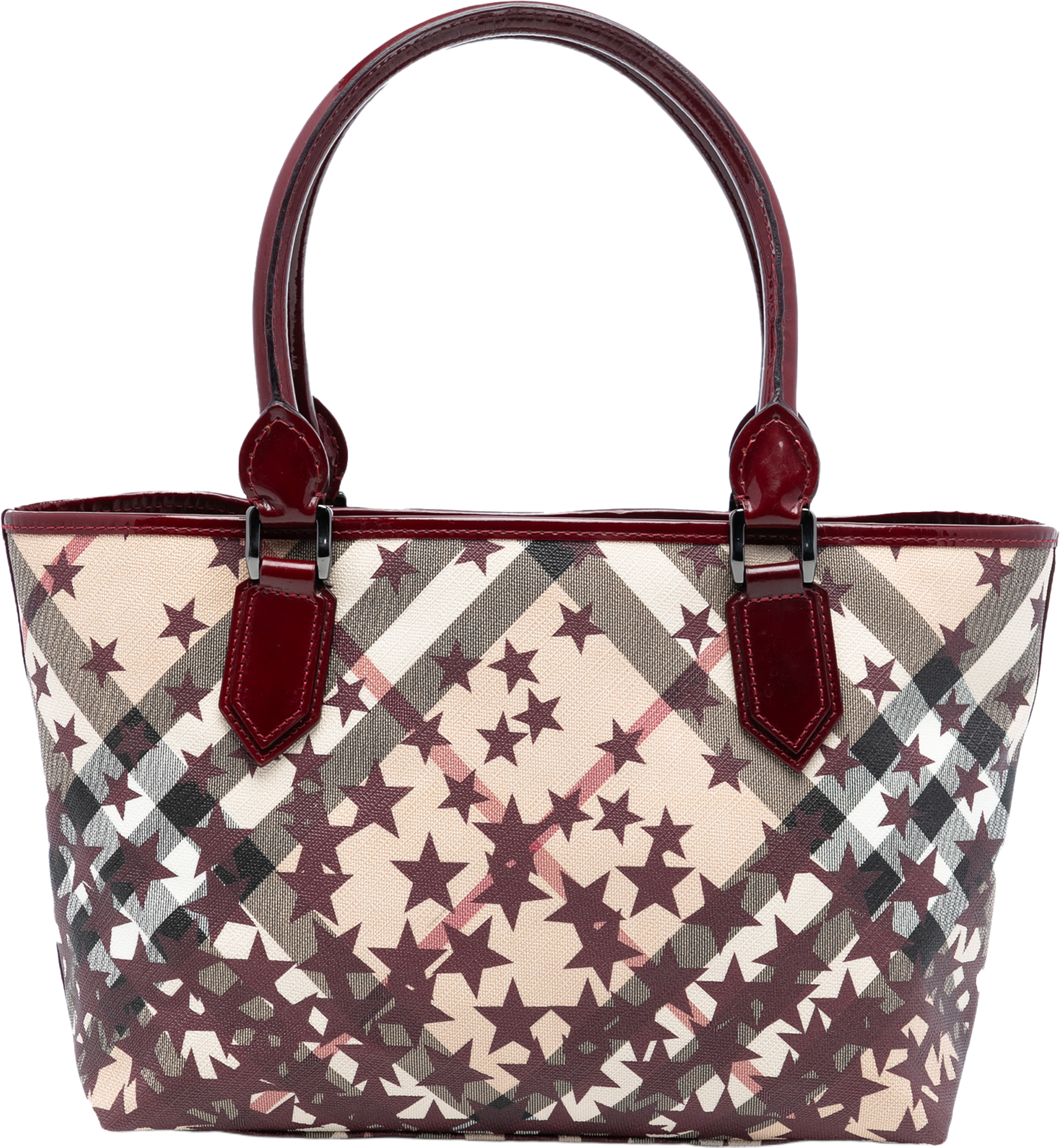 Burberry Medium Supernova Check Coated Canvas Star Nickie Tote, från Luxclusif, i färgen beige. Klicka för att öppna bilden i stort format