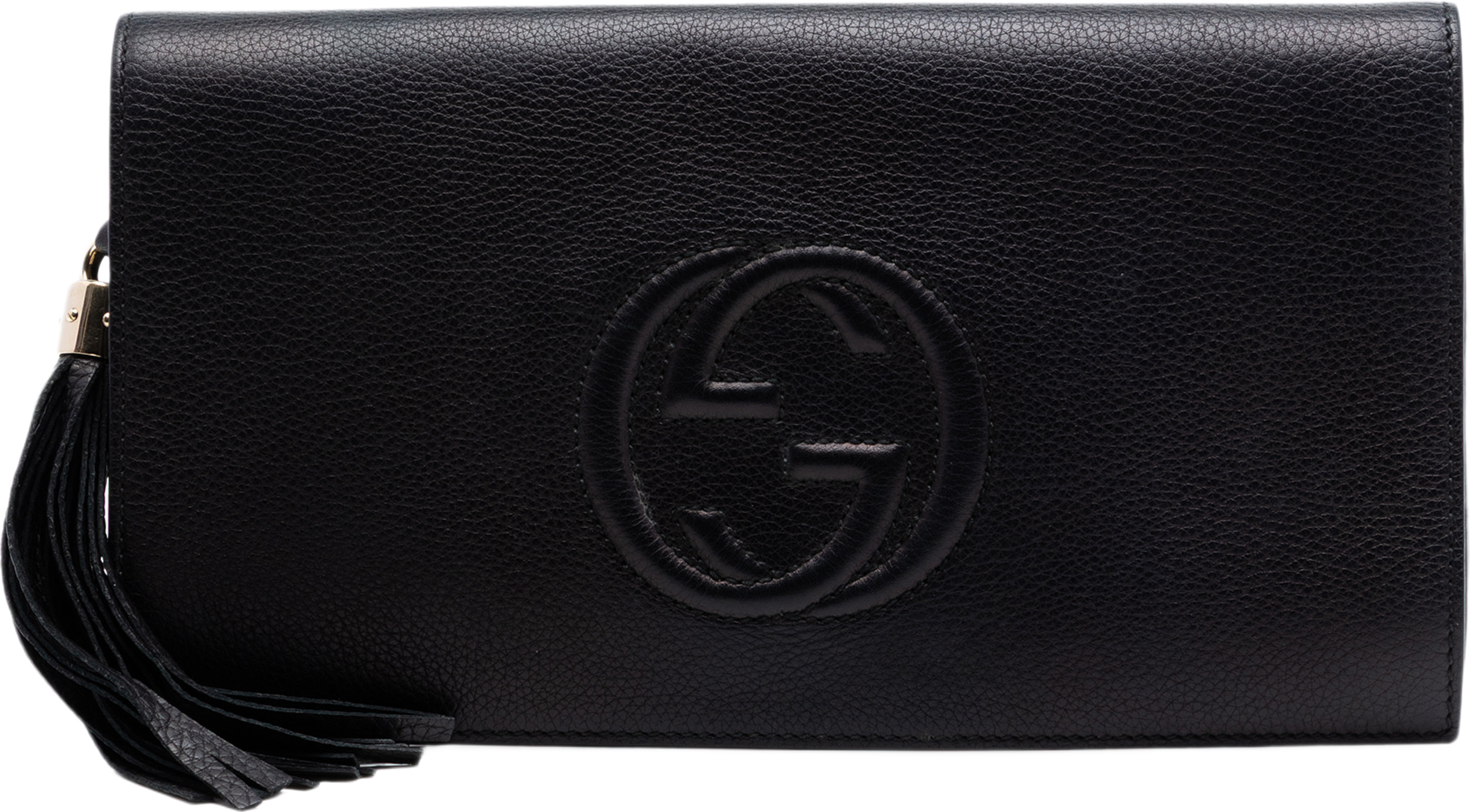 Gucci Leather Soho Disco Clutch, från Luxclusif, i färgen svart. Klicka för att öppna bilden i stort format