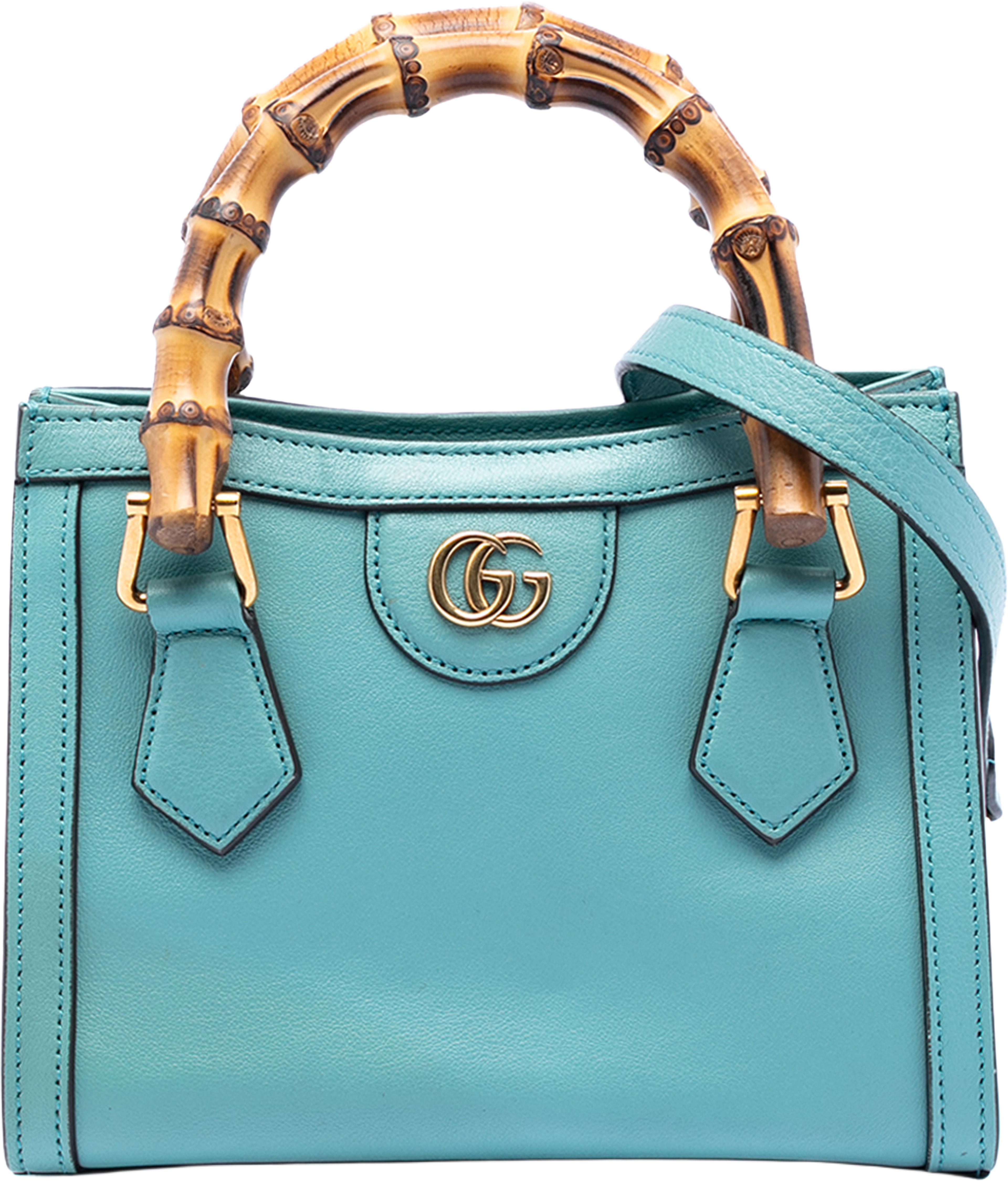Gucci Mini Calfskin Bamboo Diana Satchel, från Luxclusif, i färgen light blue. Klicka för att öppna bilden i stort format