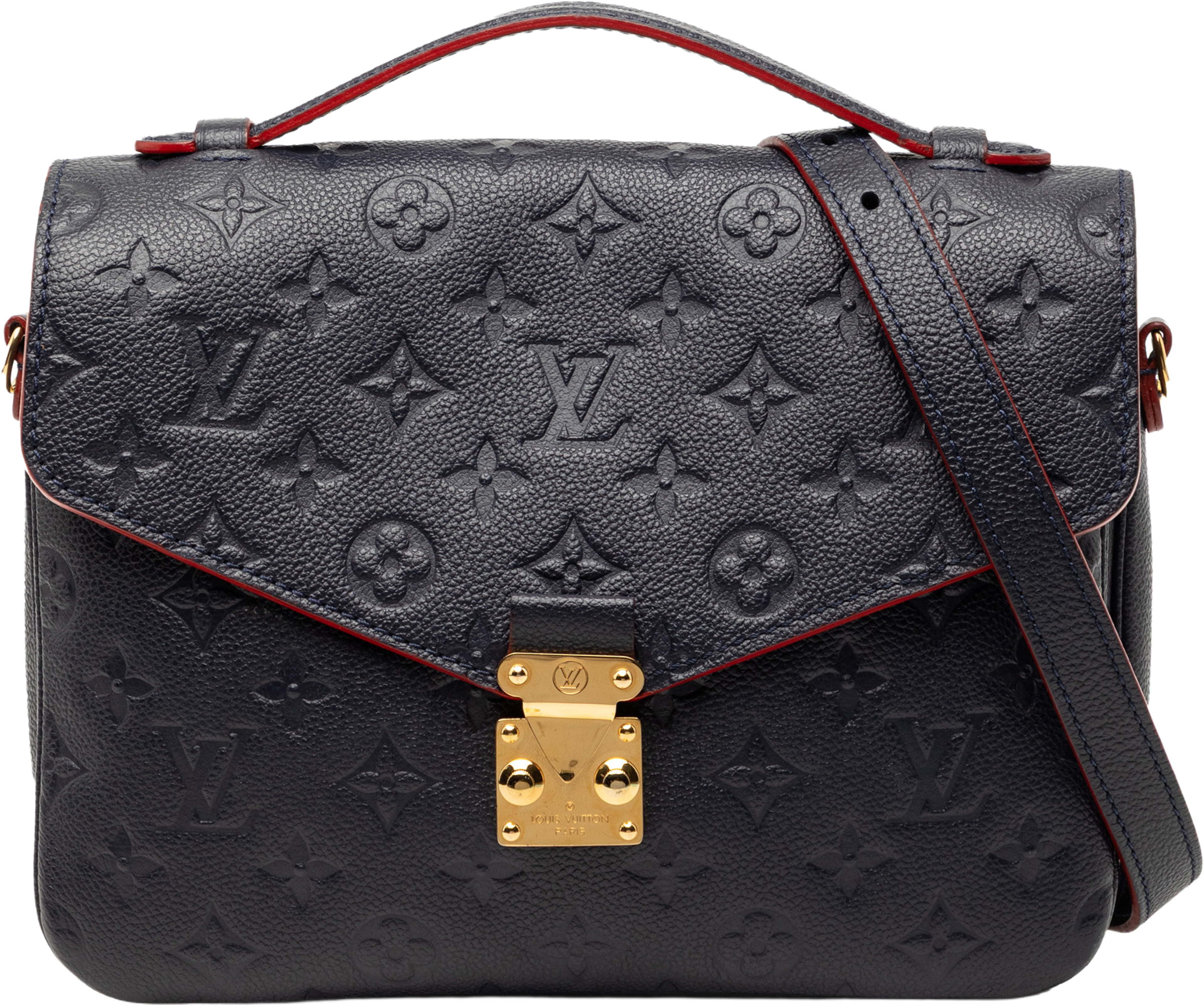 Louis Vuitton Monogram Empreinte Pochette Metis, från Luxclusif, i färgen navy. Klicka för att öppna bilden i stort format