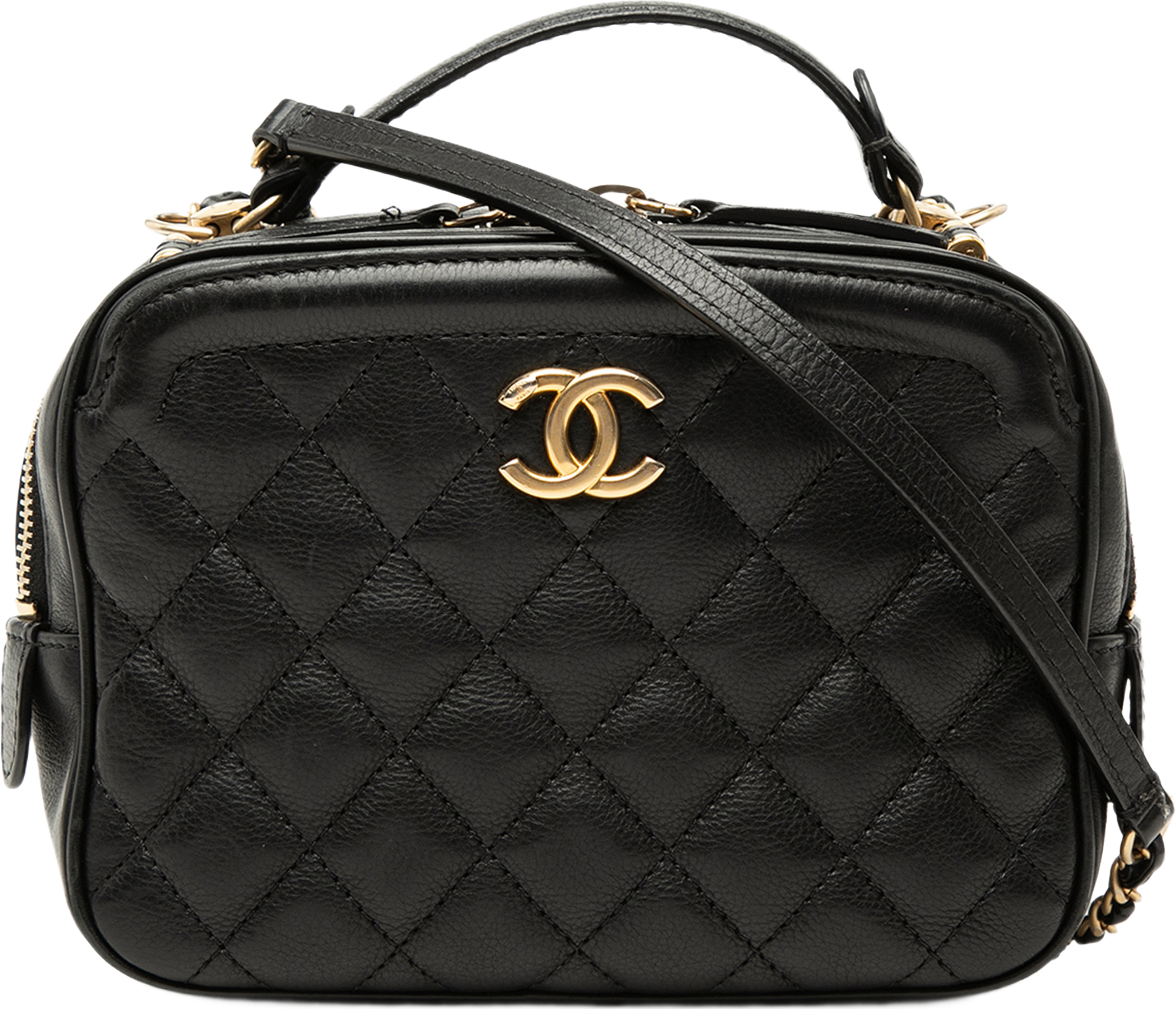 Chanel Small Cc Quilted Lambskin Top Handle Vanity Case With Chain, från Luxclusif, i färgen svart. Klicka för att öppna bilden i stort format