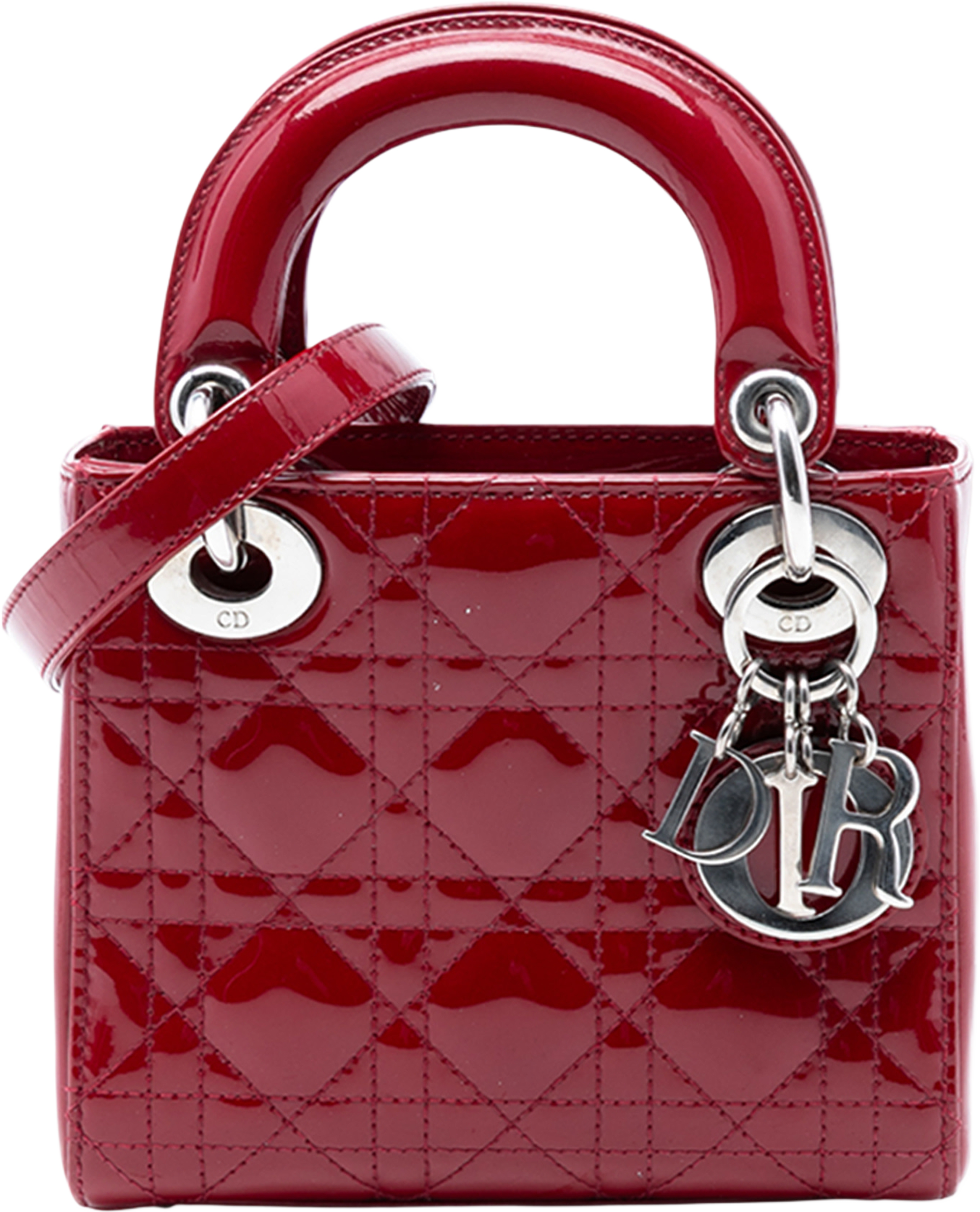 Dior Mini Patent Cannage Lady Dior, från Luxclusif, i färgen dark red. Klicka för att öppna bilden i stort format