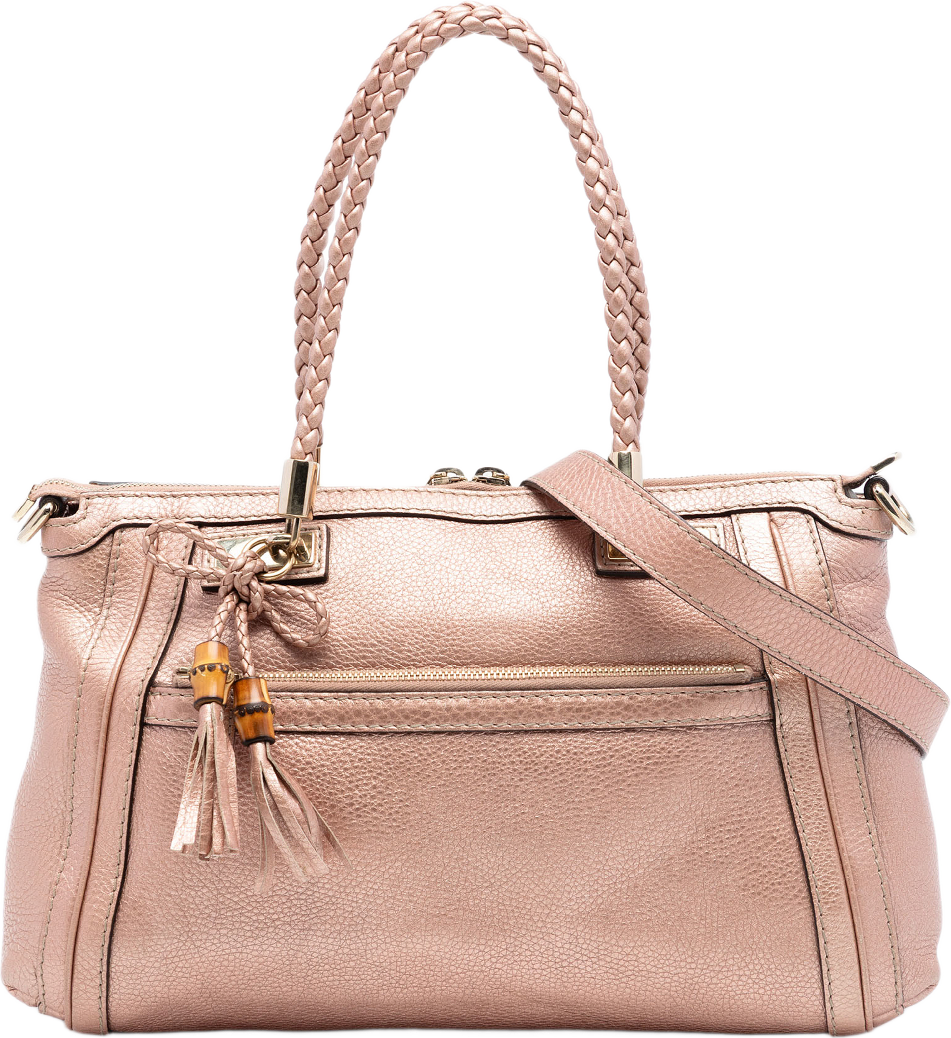 Gucci Metallic Pebbled Calfskin Bella Satchel, från Luxclusif, i färgen pink. Klicka för att öppna bilden i stort format