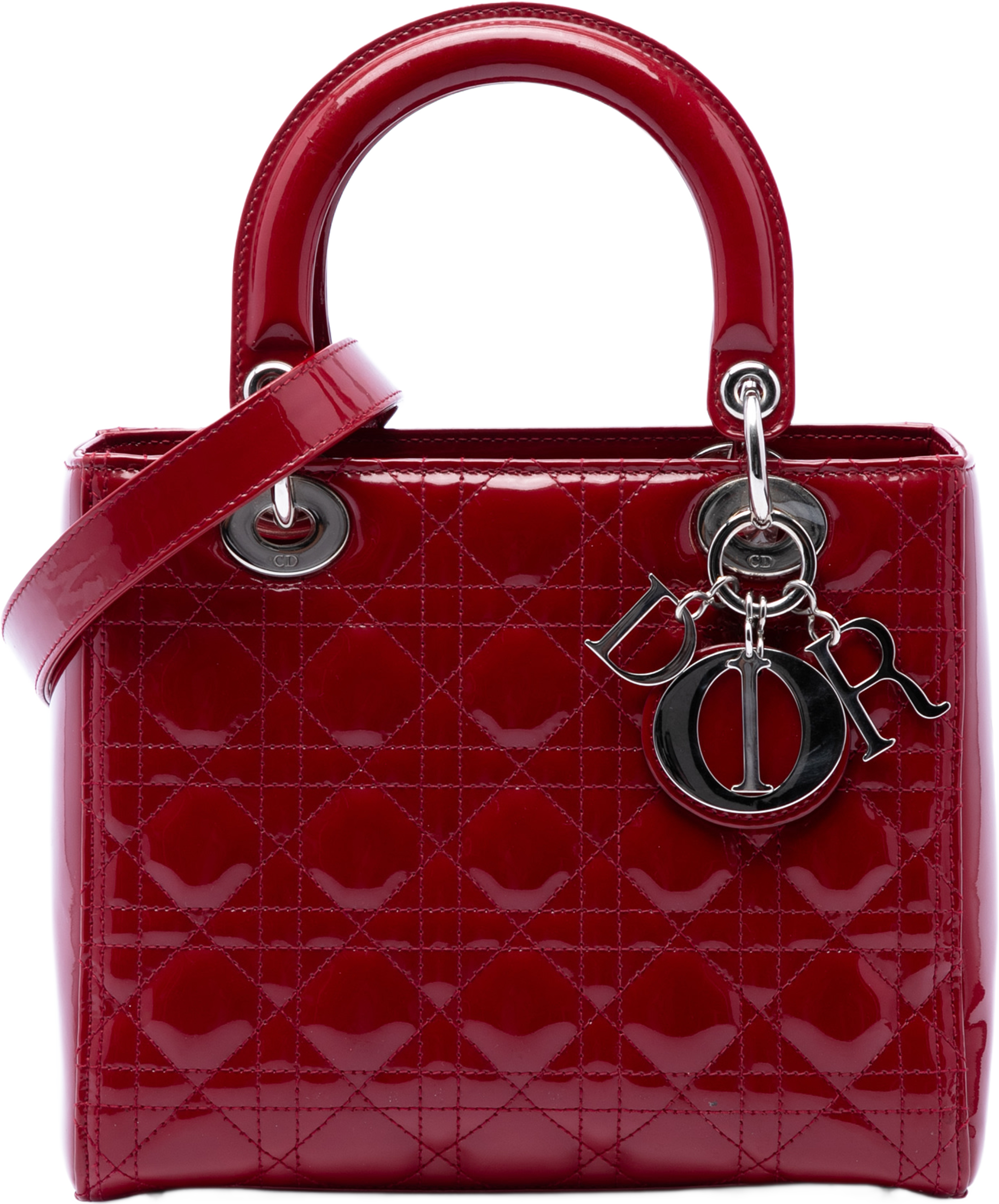 Dior Medium Patent Cannage Lady Dior, från Luxclusif, i färgen dark red. Klicka för att öppna bilden i stort format