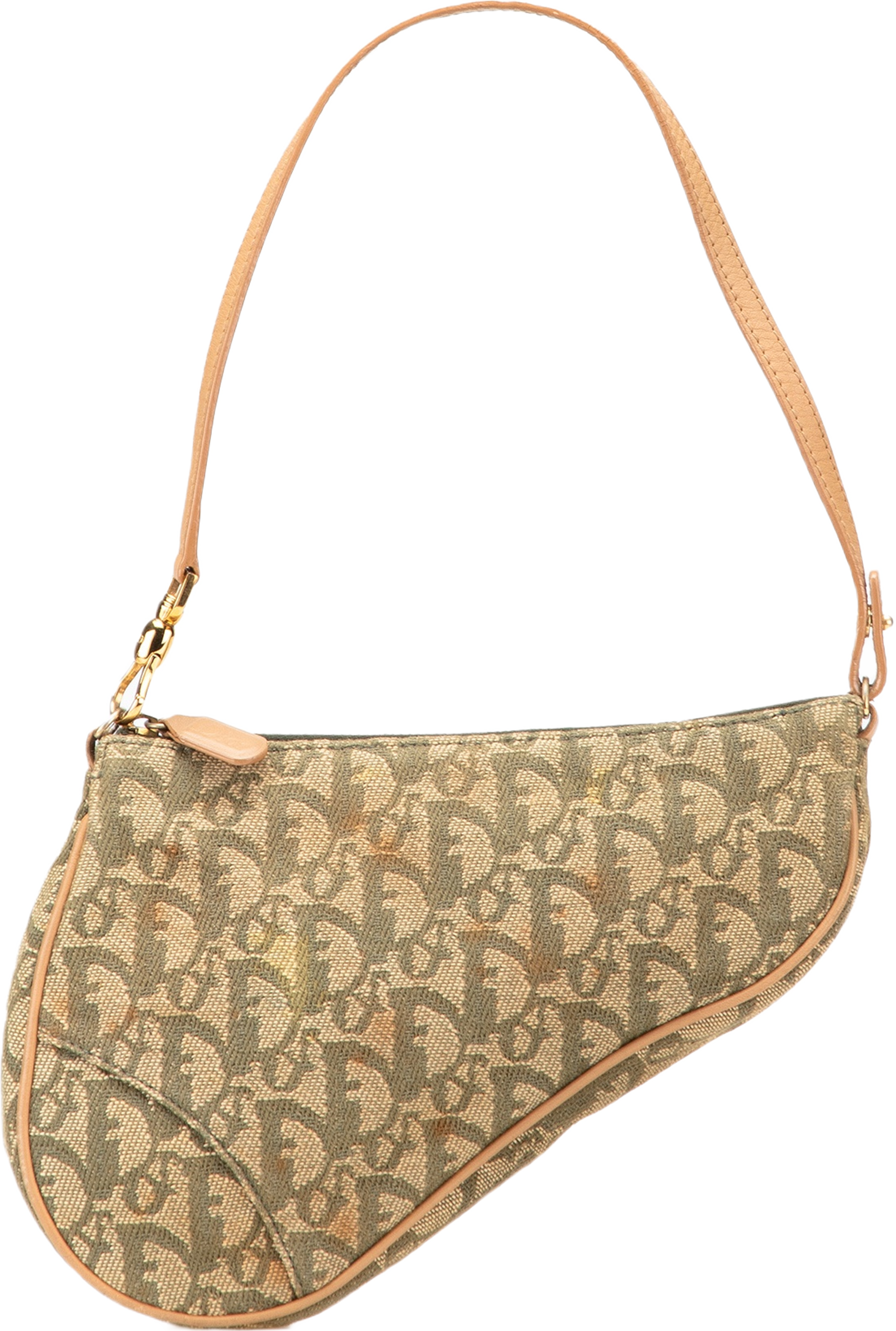 Dior Mini Diorissimo Canvas Saddle Pochette, från Luxclusif, i färgen beige.
