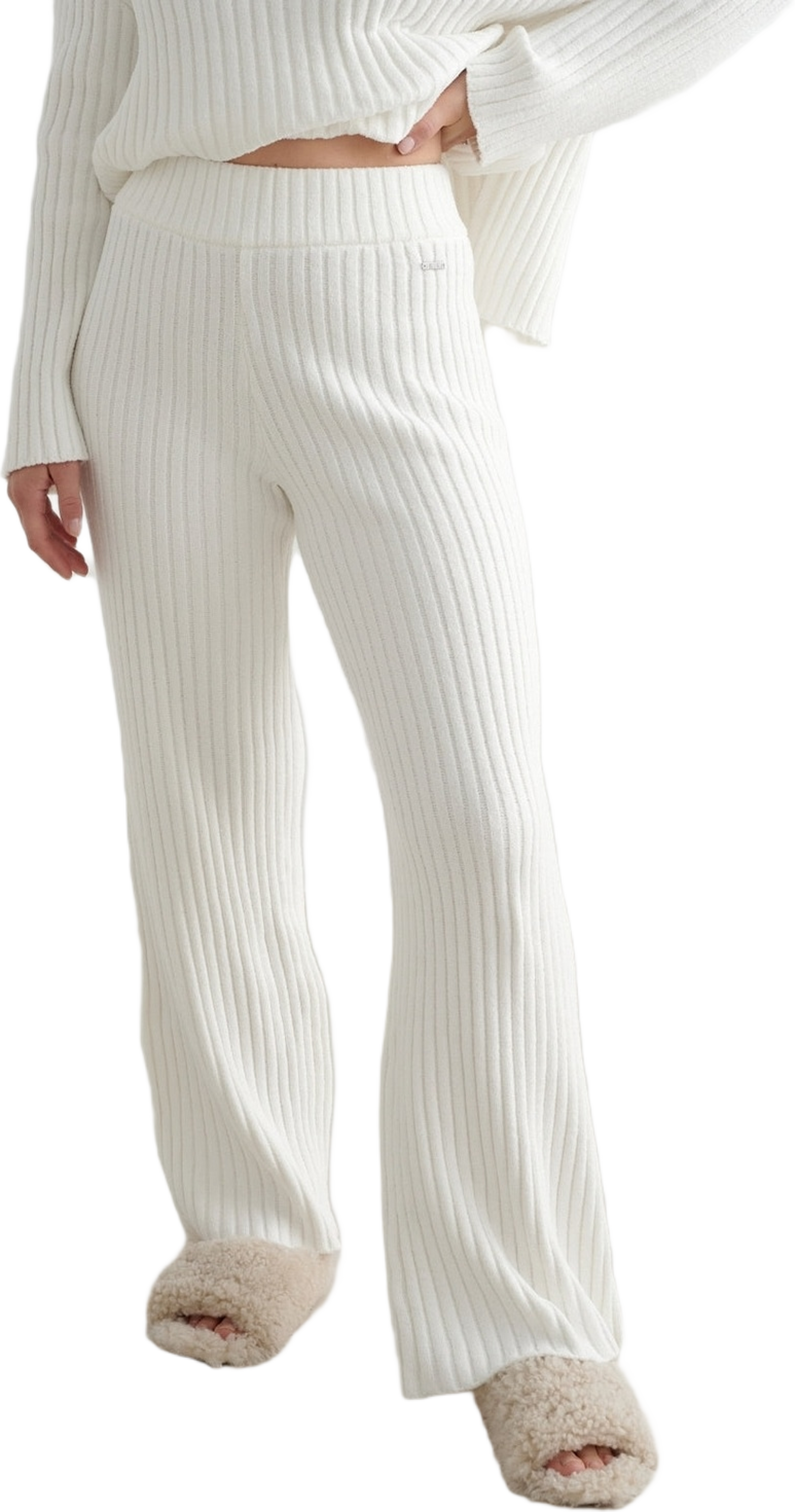 Almond White Rib Knit Pants