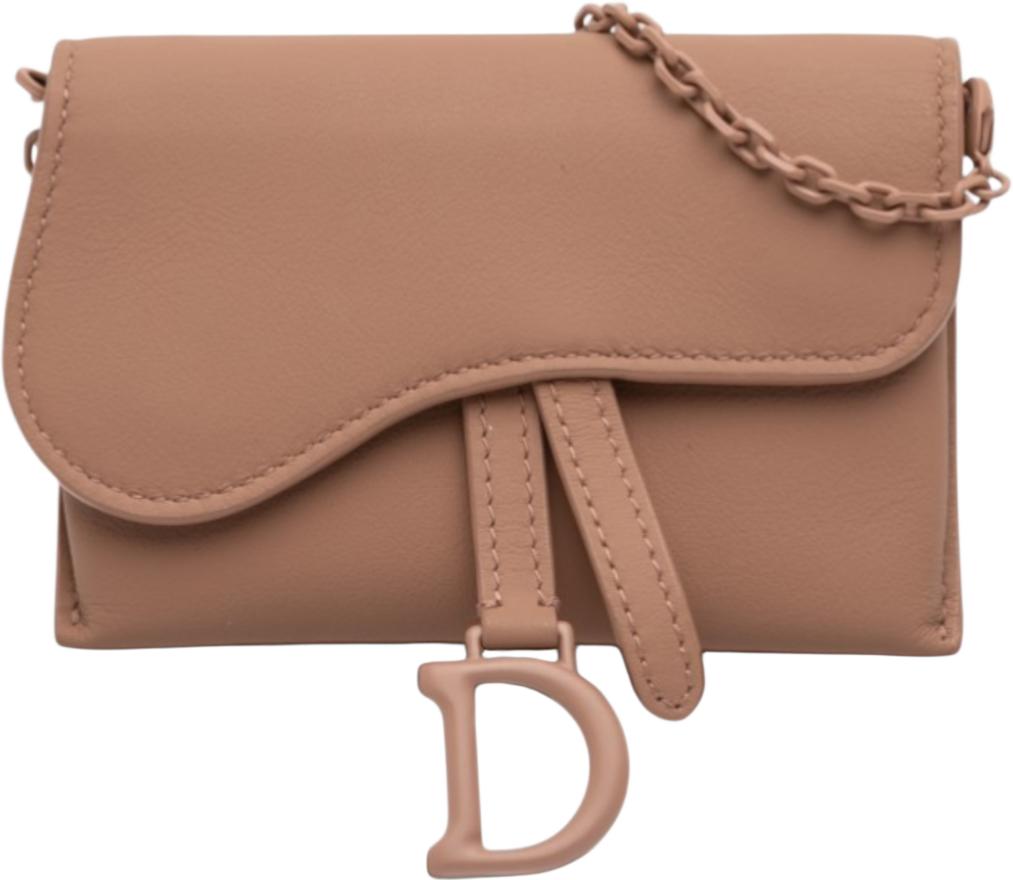 Dior Nano Ultra Matte Calfskin Saddle Chain Pouch, från Luxclusif, i färgen nude. Klicka för att öppna bilden i stort format