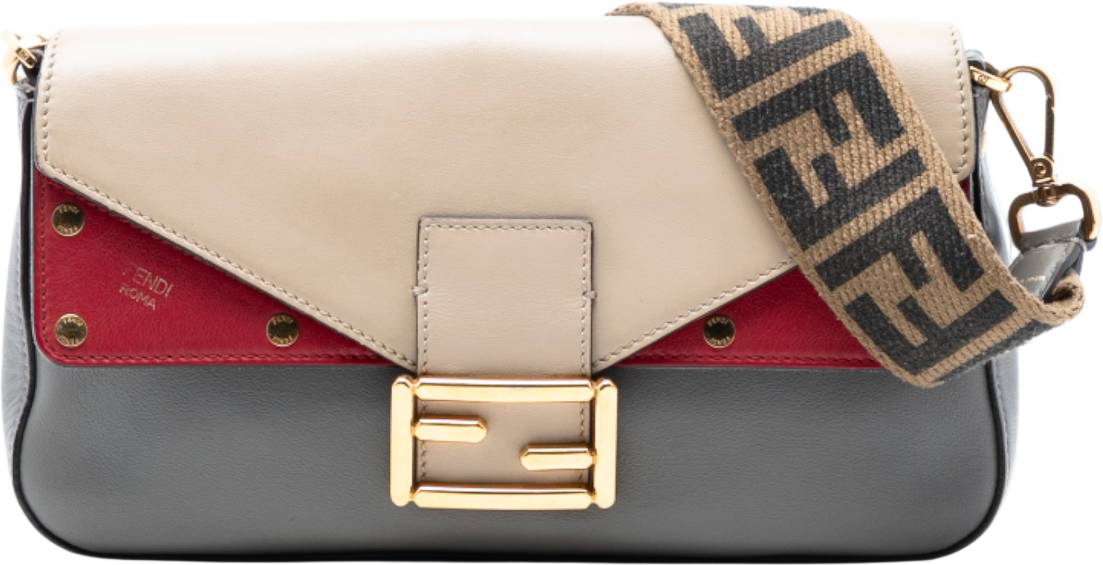 Fendi Vitello Grace Ff 1974 Baguette Crossbody, från Luxclusif, i färgen gray. Klicka för att öppna bilden i stort format