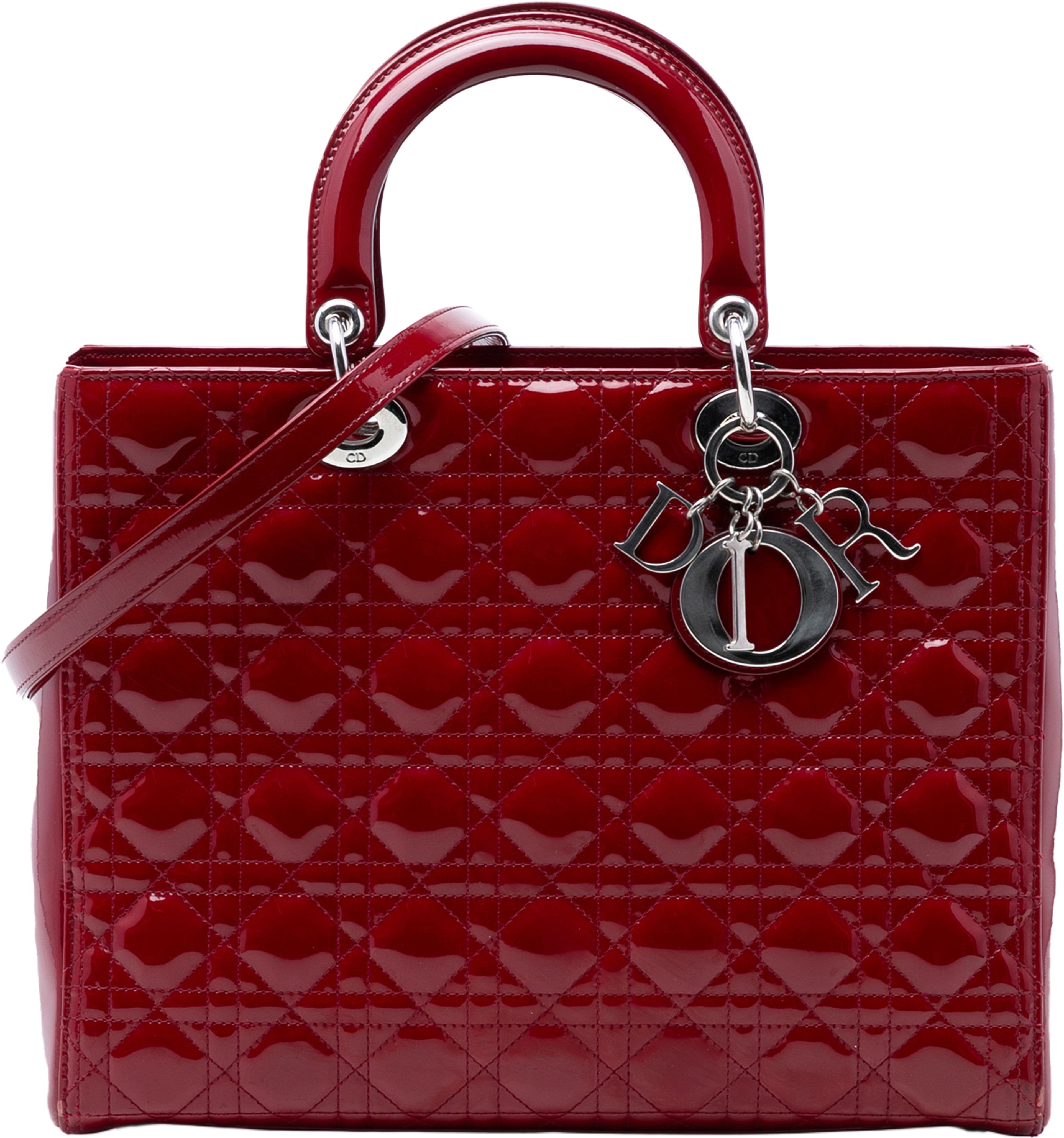 Dior Large Patent Cannage Lady Dior, från Luxclusif, i färgen dark red. Klicka för att öppna bilden i stort format