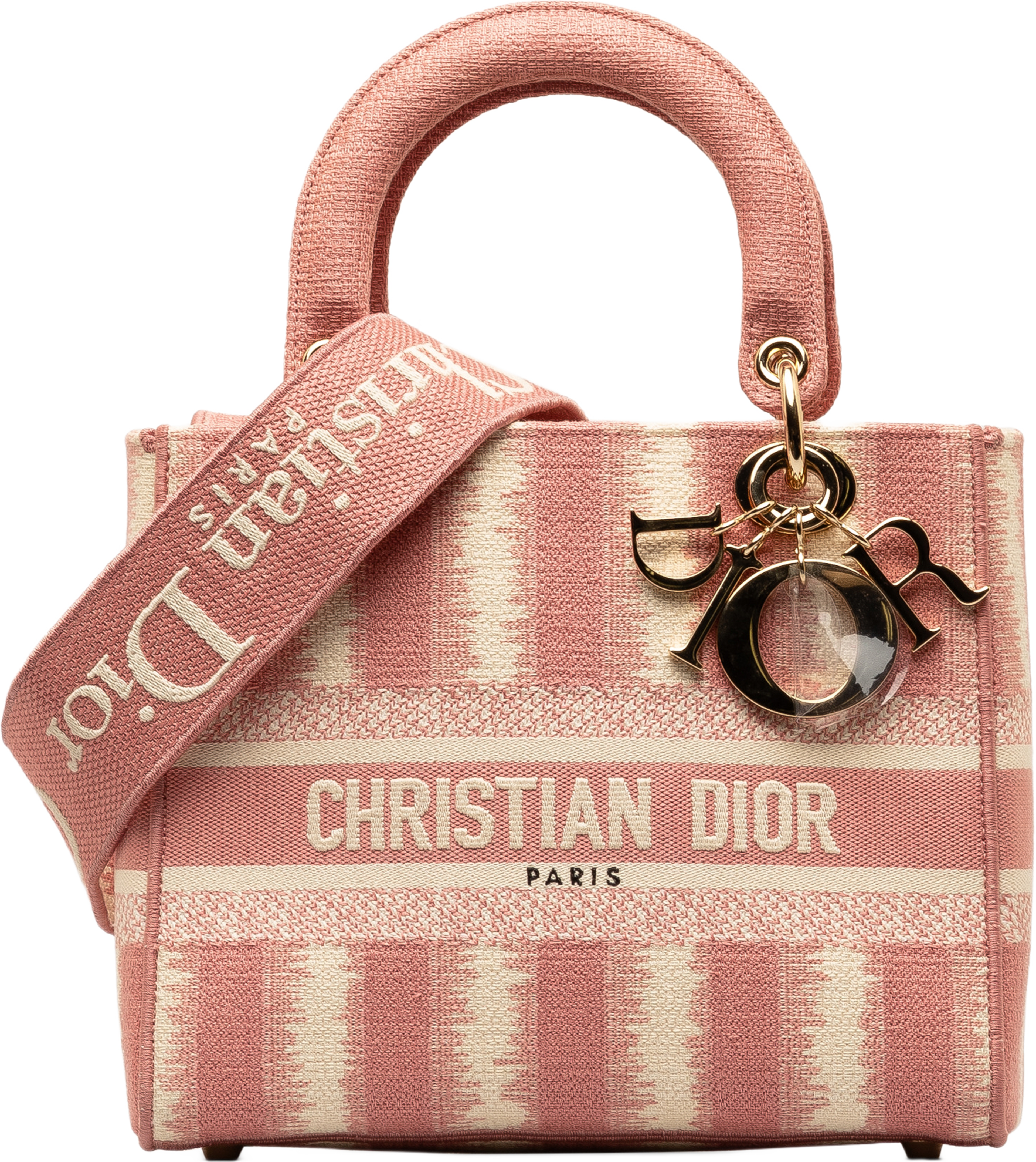 Dior Medium Embroidered Canvas D Stripes Lady D Lite, från Luxclusif, i färgen pink. Klicka för att öppna bilden i stort format