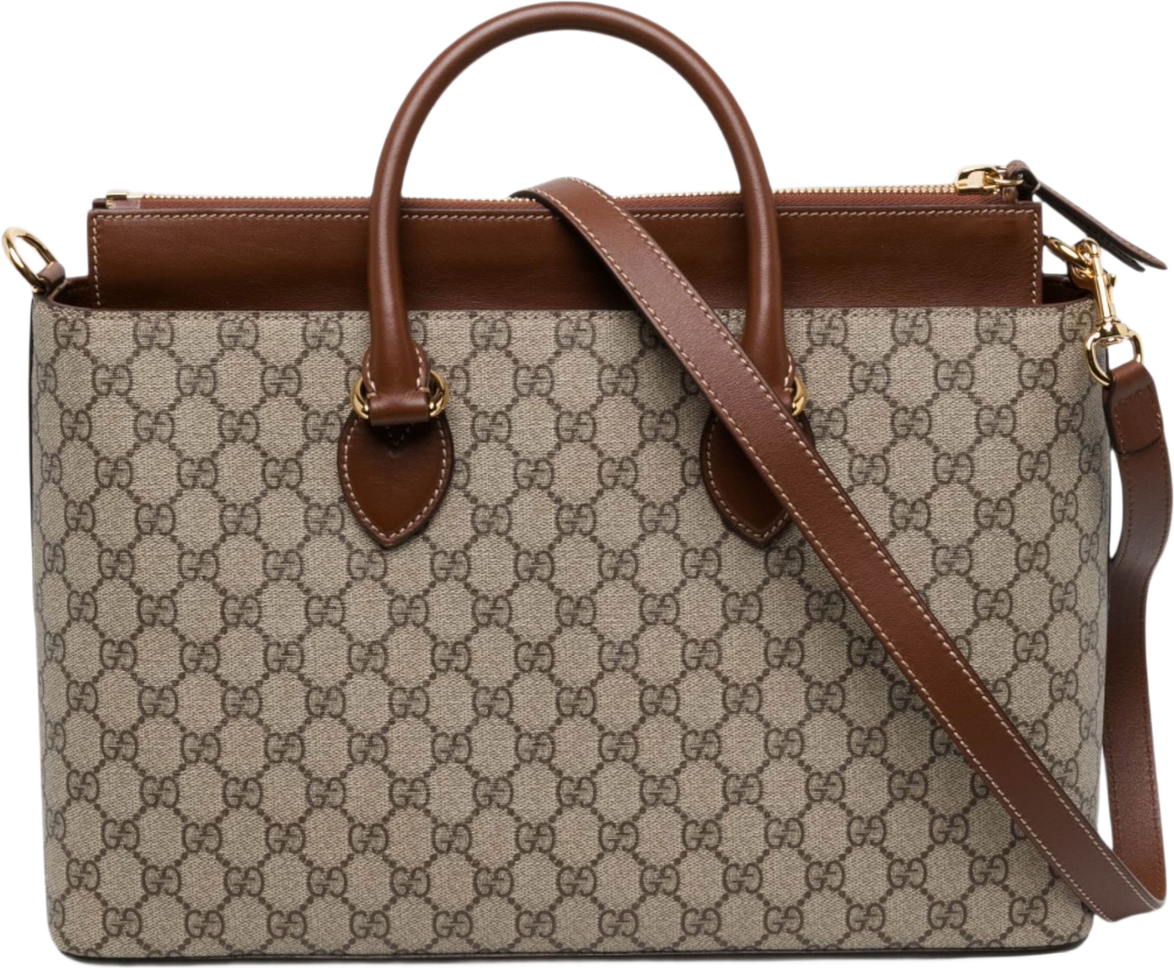 Gucci Large Gg Supreme Linea A Satchel, från Luxclusif, i färgen beige. Klicka för att öppna bilden i stort format