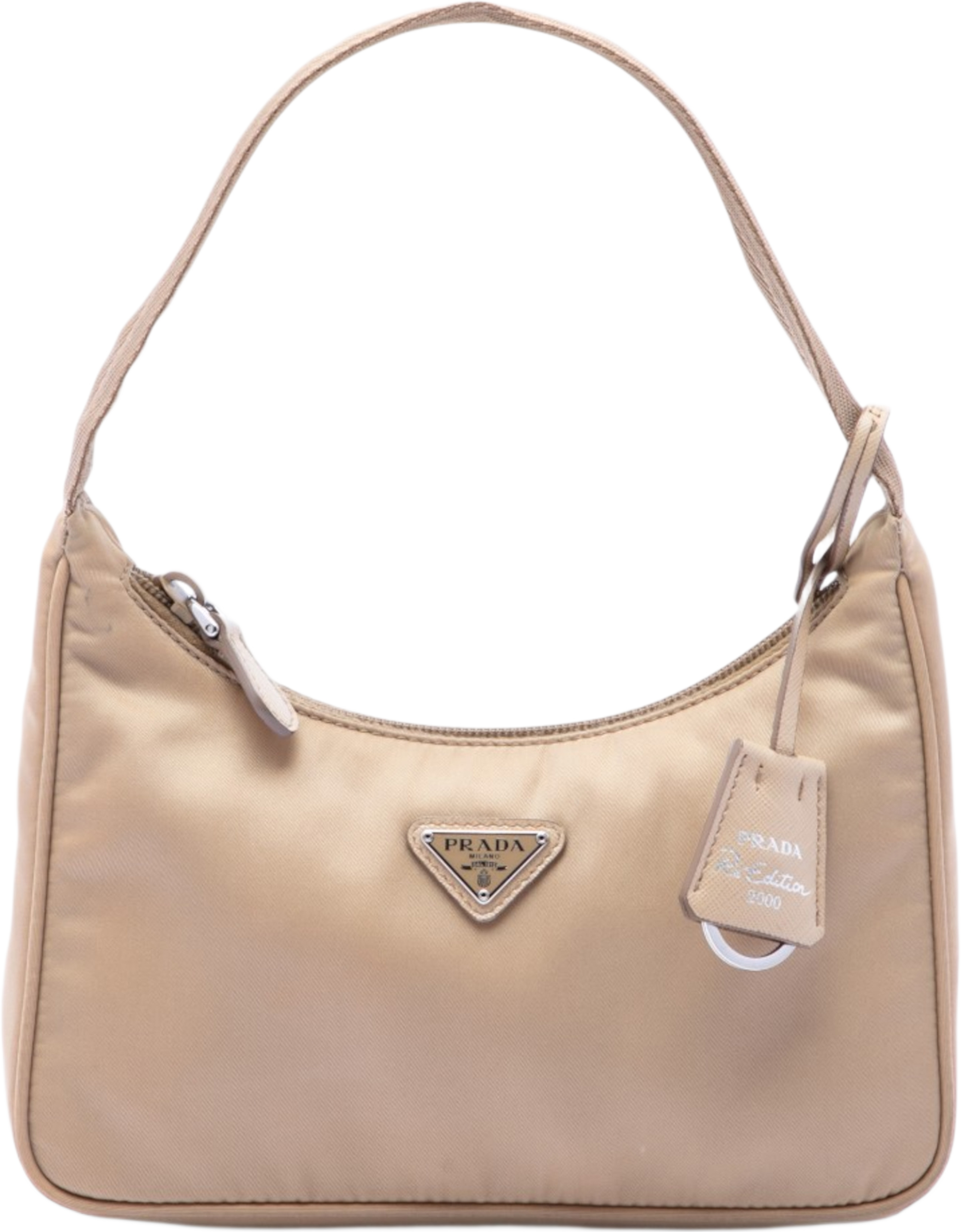 Prada Mini Tessuto Re Edition 2000 Shoulder Bag, från Luxclusif, i färgen beige. Klicka för att öppna bilden i stort format