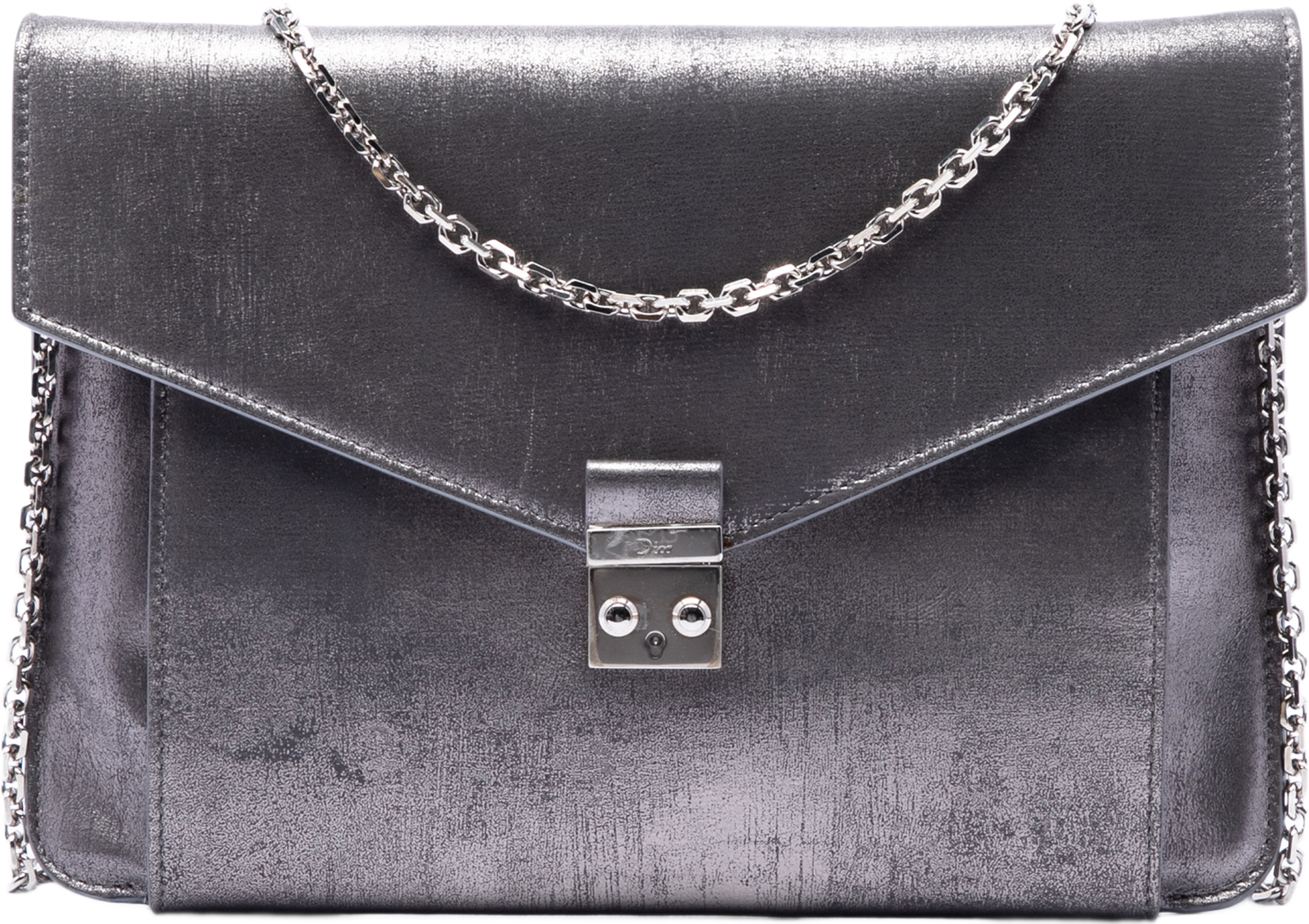 Dior Metallic Leather Shadow Soft Pouch On Chain, från Luxclusif, i färgen silver. Klicka för att öppna bilden i stort format