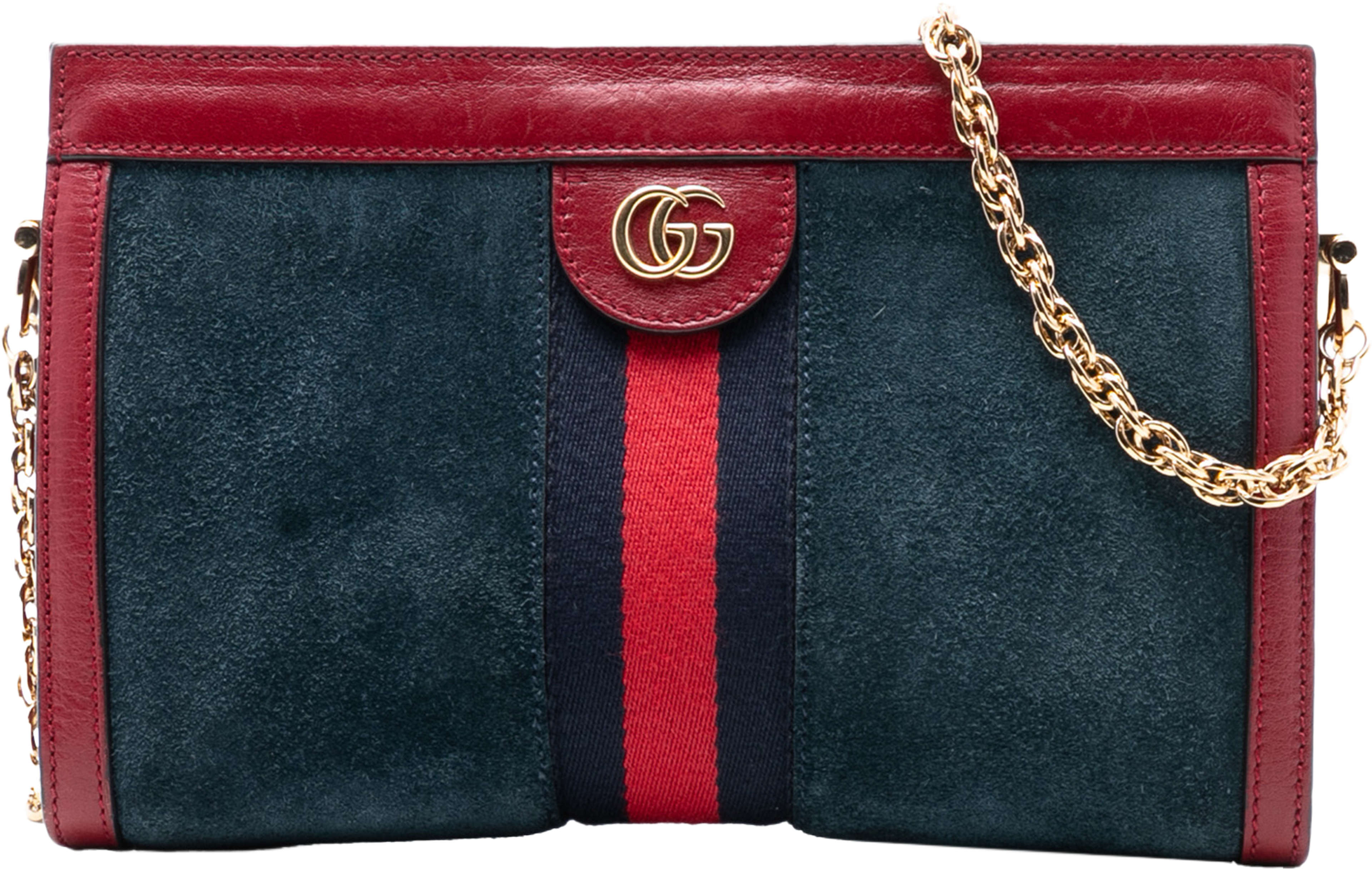 Gucci Small Suede Ophidia Chain Crossbody, från Luxclusif, i färgen dark blue. Klicka för att öppna bilden i stort format