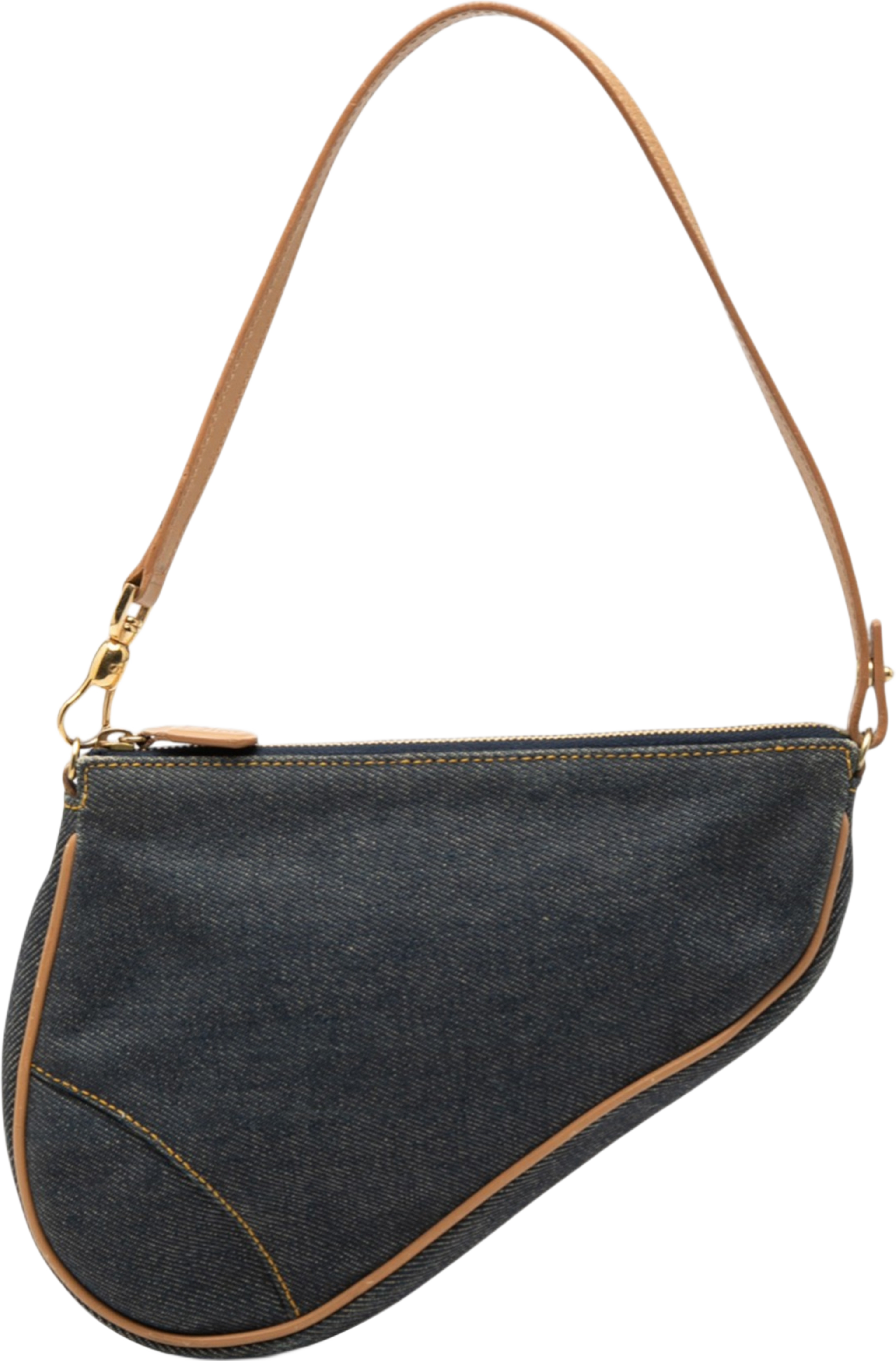 Dior Mini Denim Saddle Pochette, från Luxclusif, i färgen denim. Klicka för att öppna bilden i stort format