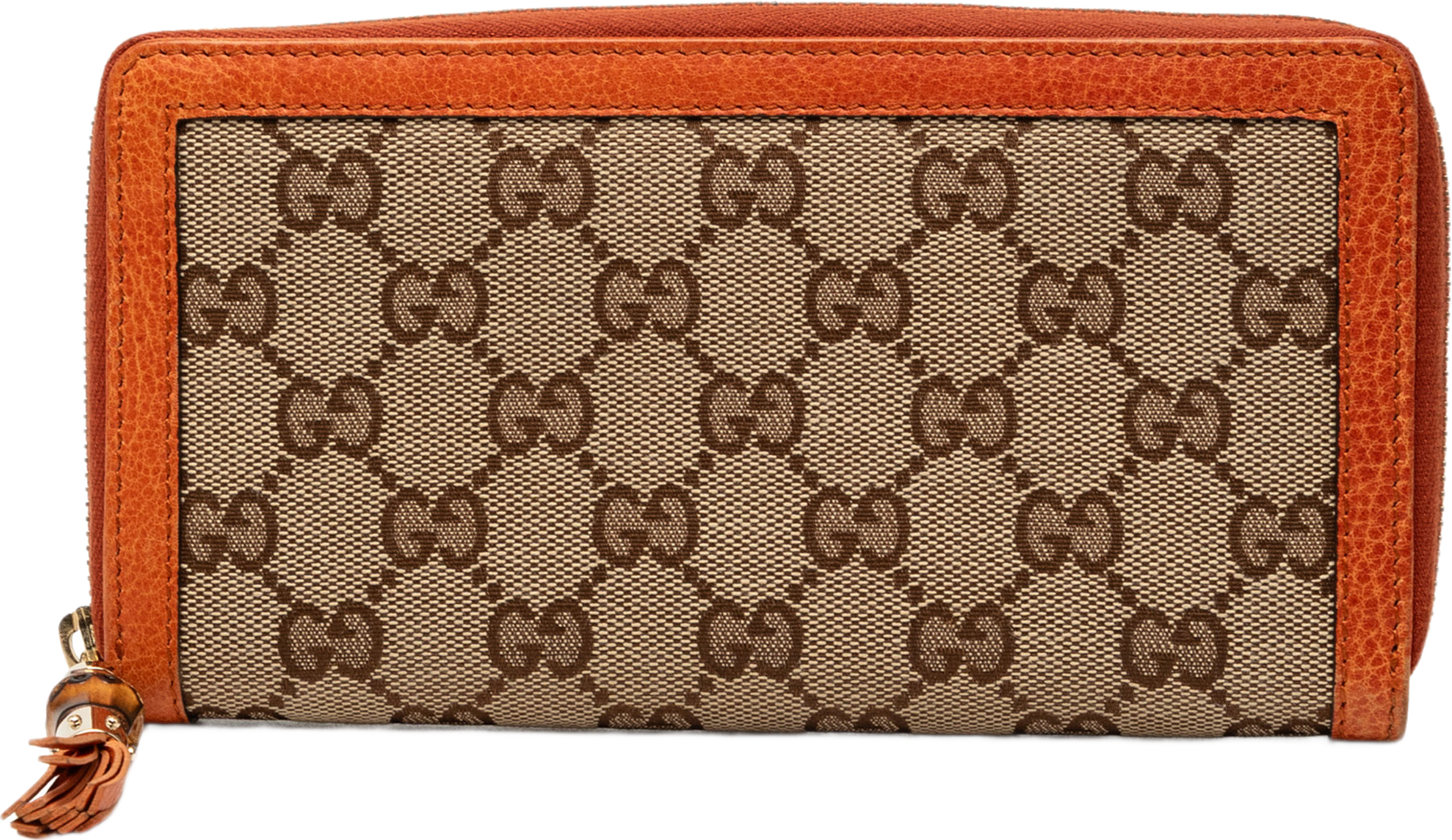 Gucci Gg Canvas Bamboo Tassel Zip Around Long Wallet, från Luxclusif, i färgen orange. Klicka för att öppna bilden i stort format