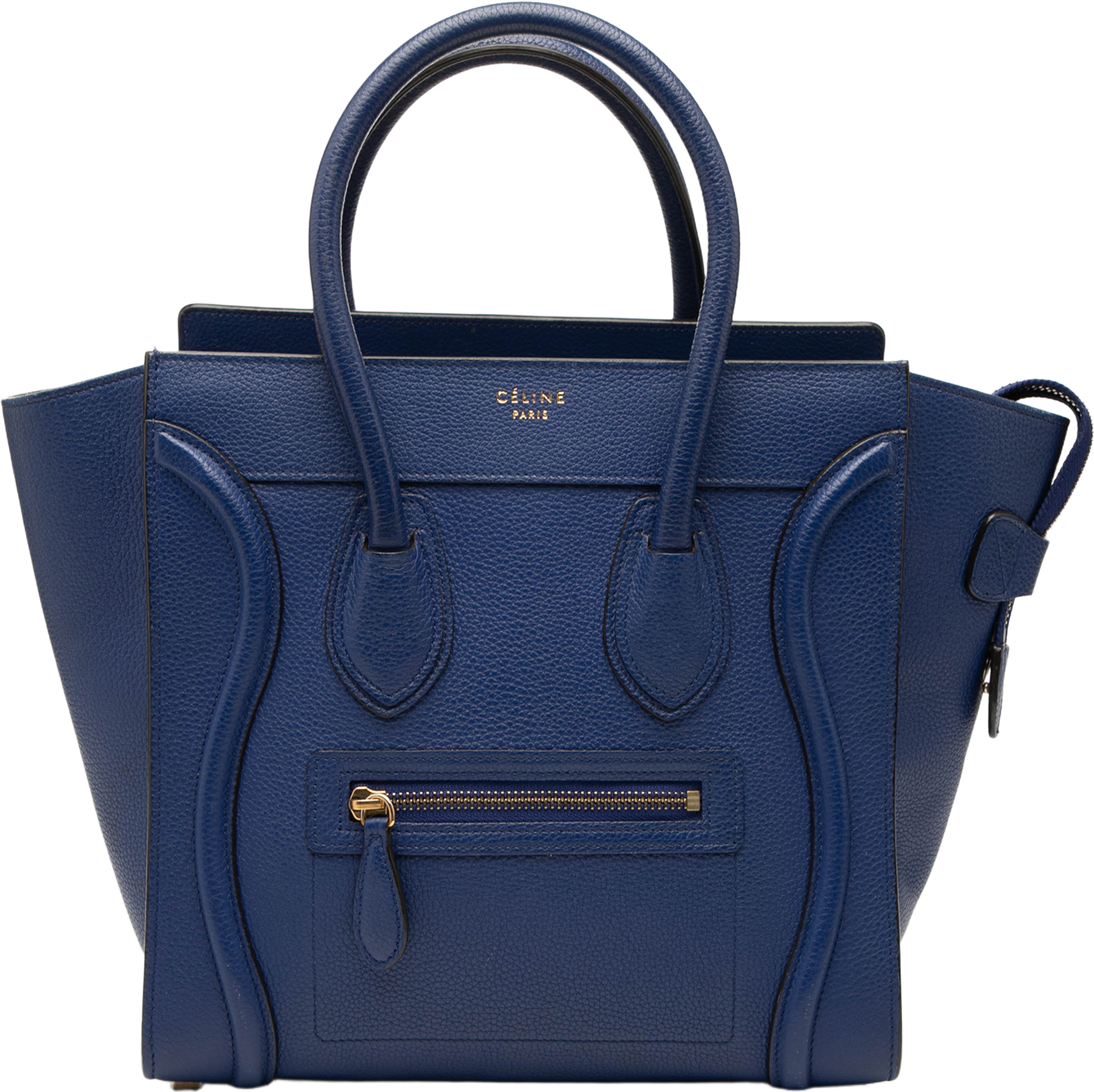 Celine Micro Calfskin Luggage Tote, från Luxclusif, i färgen blue. Klicka för att öppna bilden i stort format