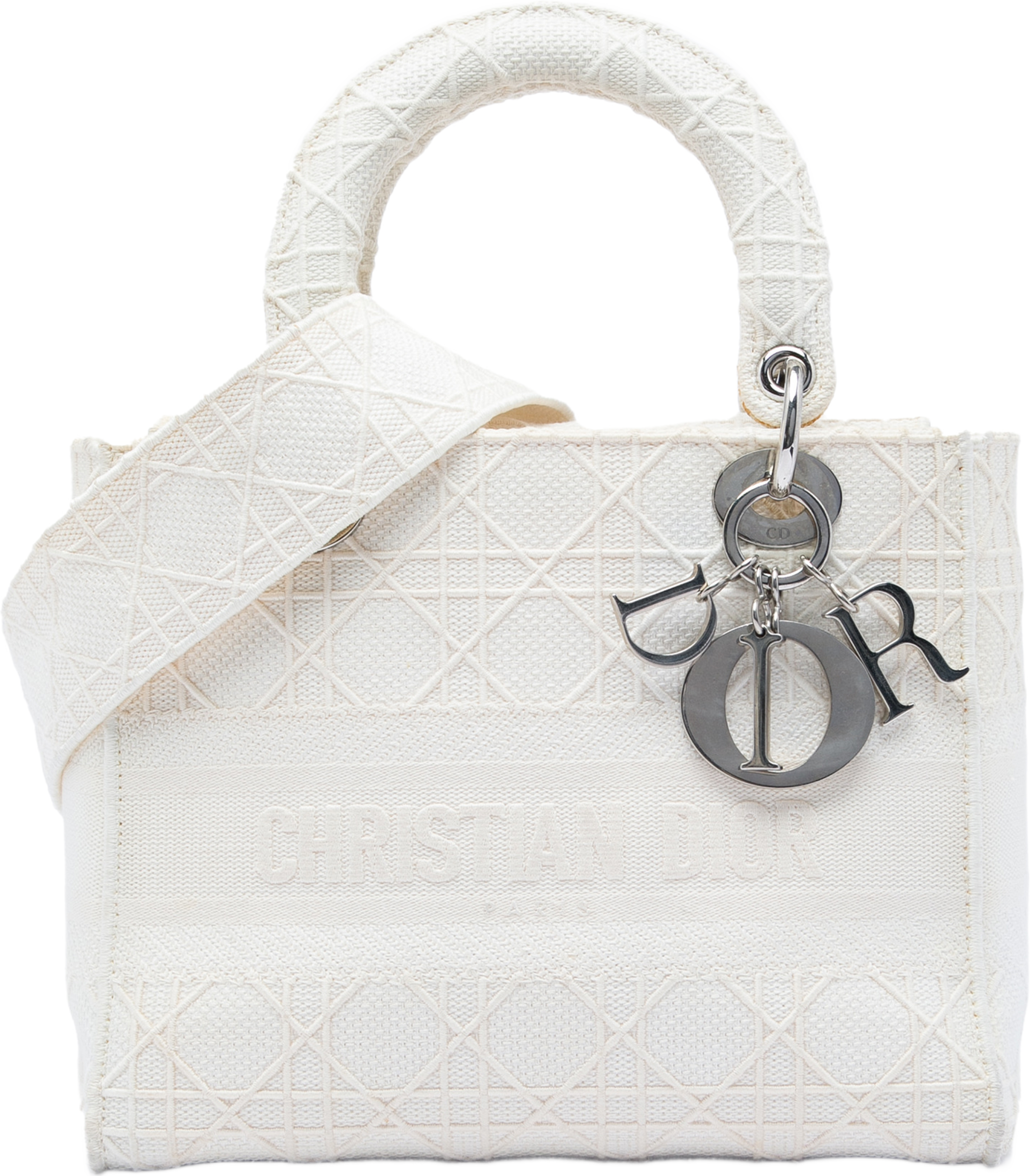 Dior Medium Embroidered Canvas Cannage Lady D Lite, från Luxclusif, i färgen vit. Klicka för att öppna bilden i stort format