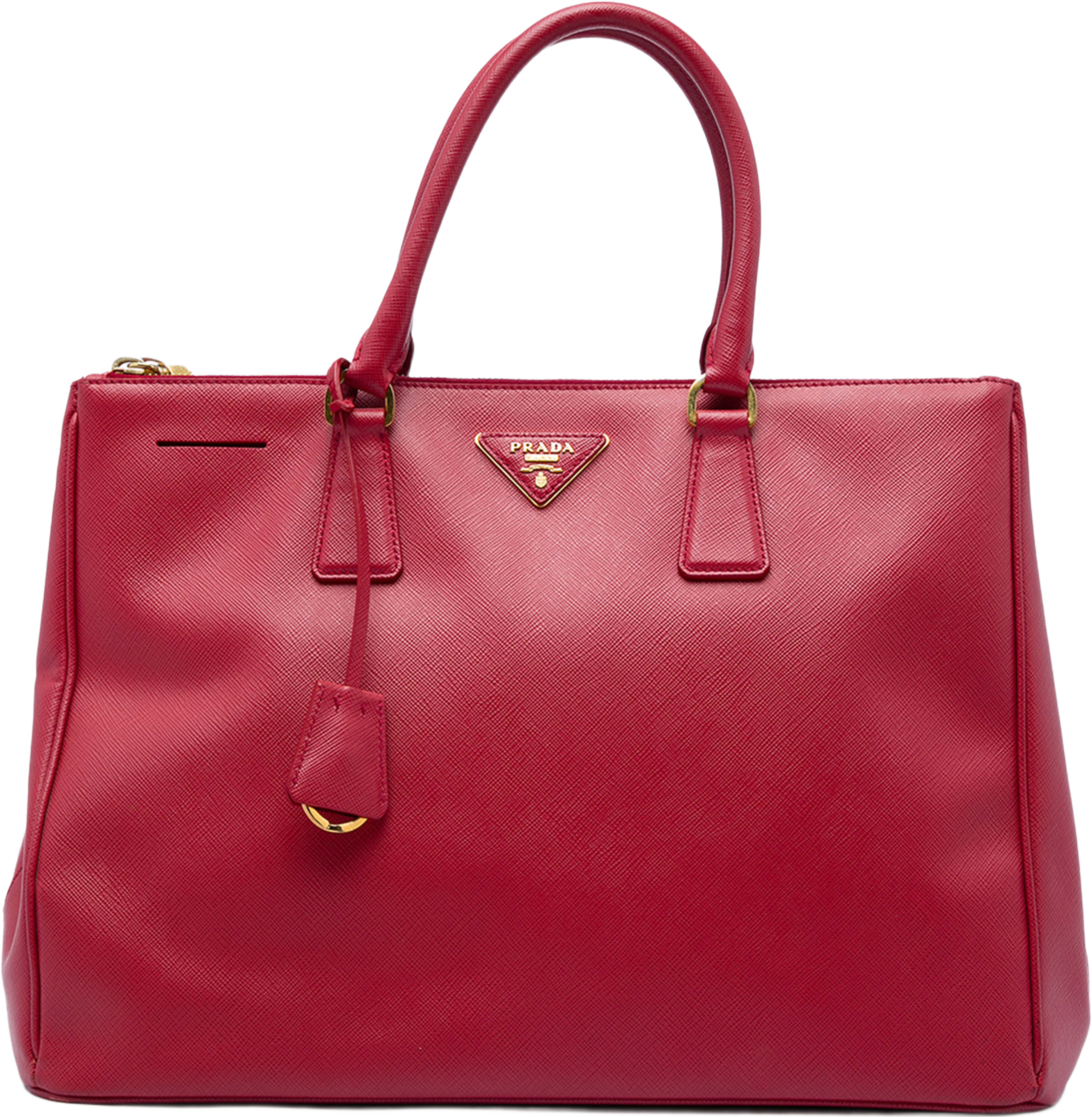 Prada Large Saffiano Lux Galleria Double Zip Tote, från Luxclusif, i färgen röd. Klicka för att öppna bilden i stort format