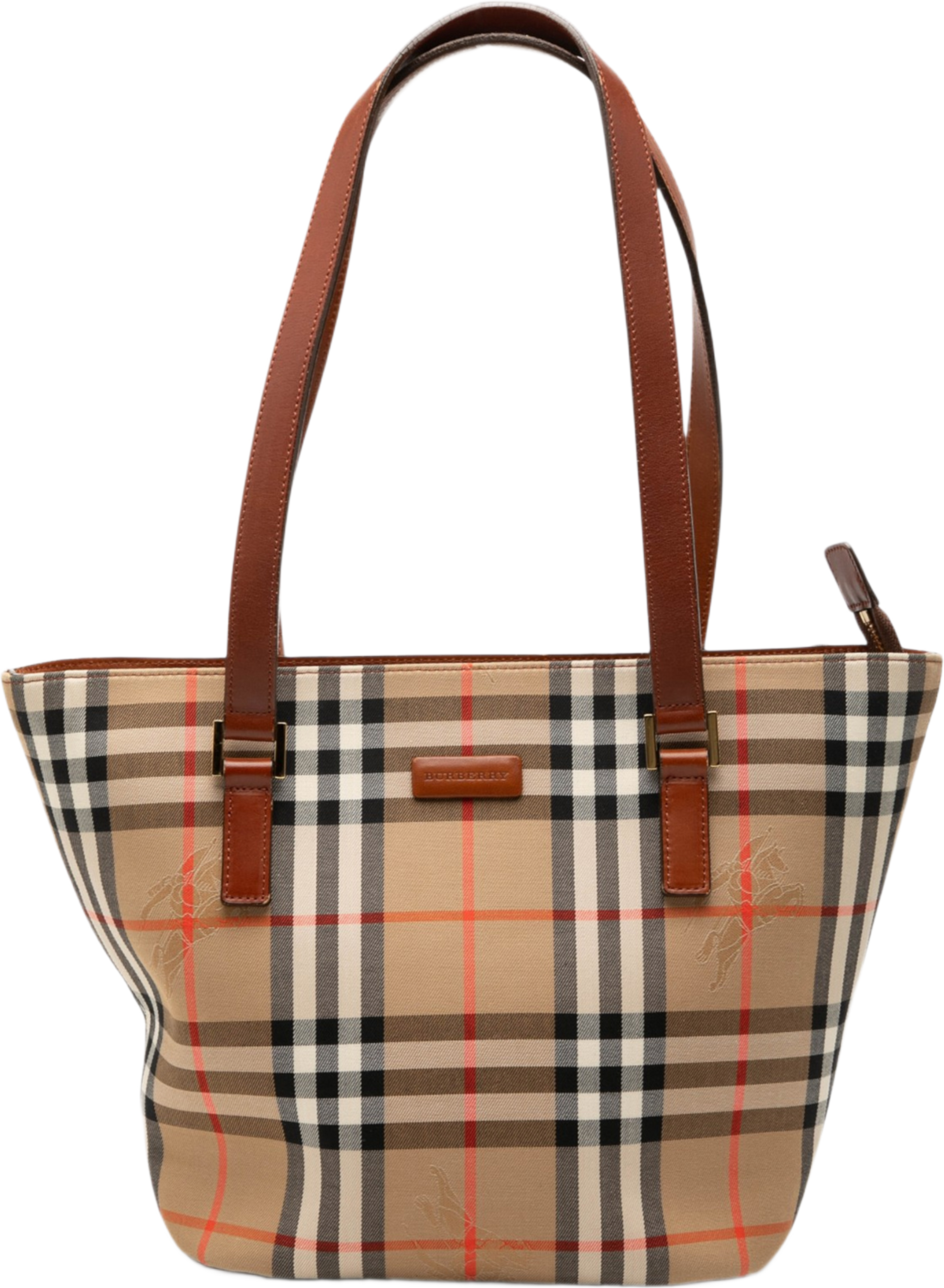 Burberry Haymarket Check Canvas Tote, från Luxclusif, i färgen beige. Klicka för att öppna bilden i stort format