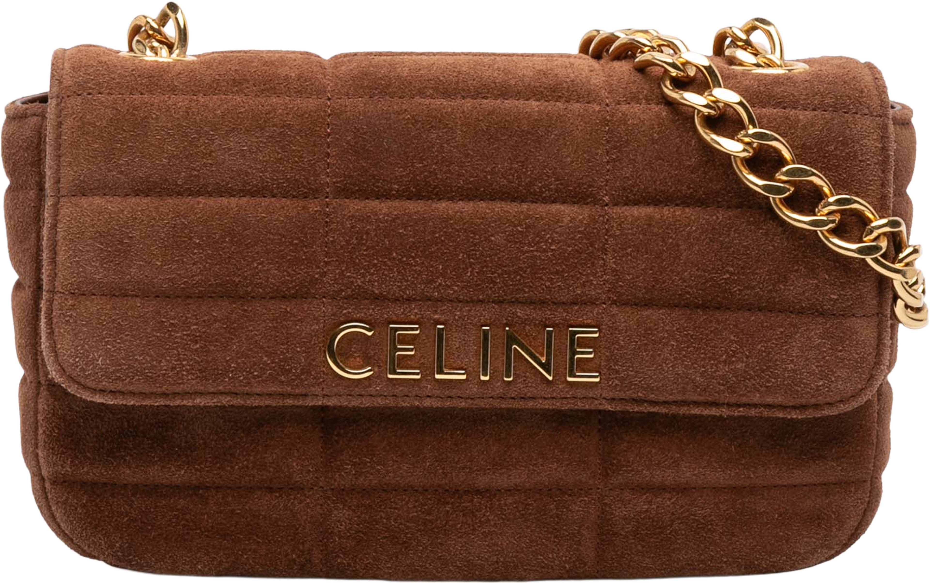 Celine Suede Monochrome Shoulder Bag, från Luxclusif, i färgen brown. Klicka för att öppna bilden i stort format