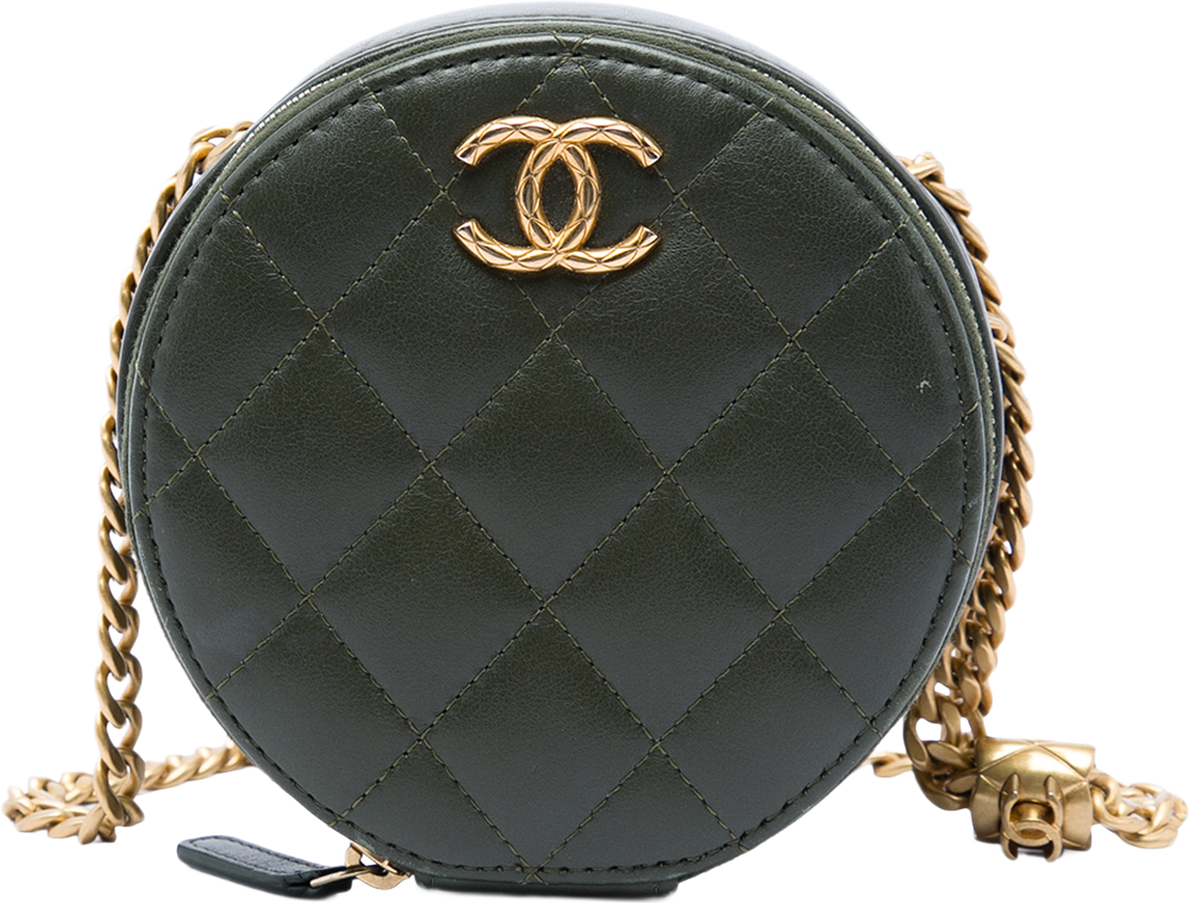 Chanel Cc Quilted Lambskin Round Clutch With Chain, från Luxclusif, i färgen grön. Klicka för att öppna bilden i stort format