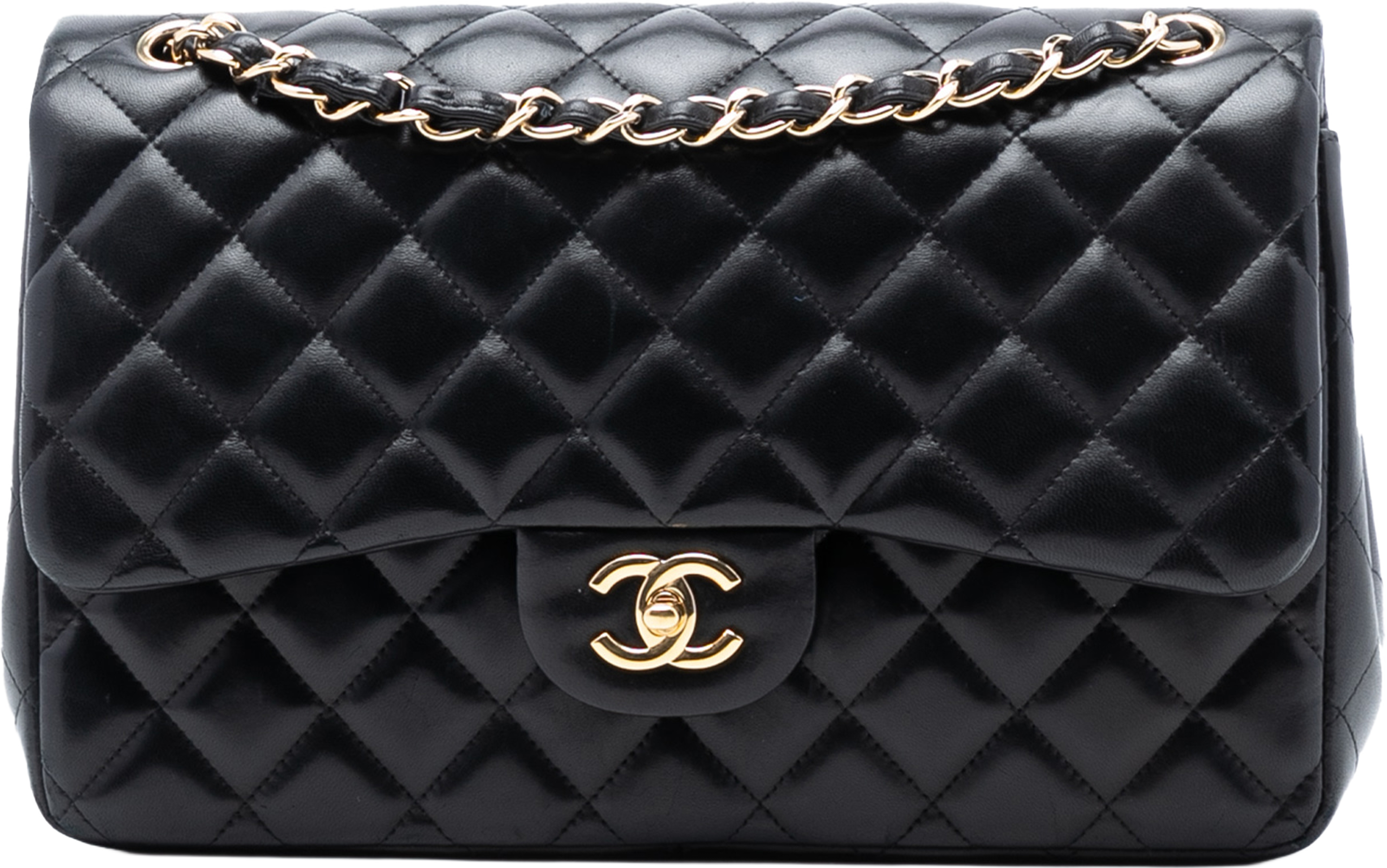 Chanel Jumbo Classic Lambskin Double Flap, från Luxclusif, i färgen black. Klicka för att öppna bilden i stort format