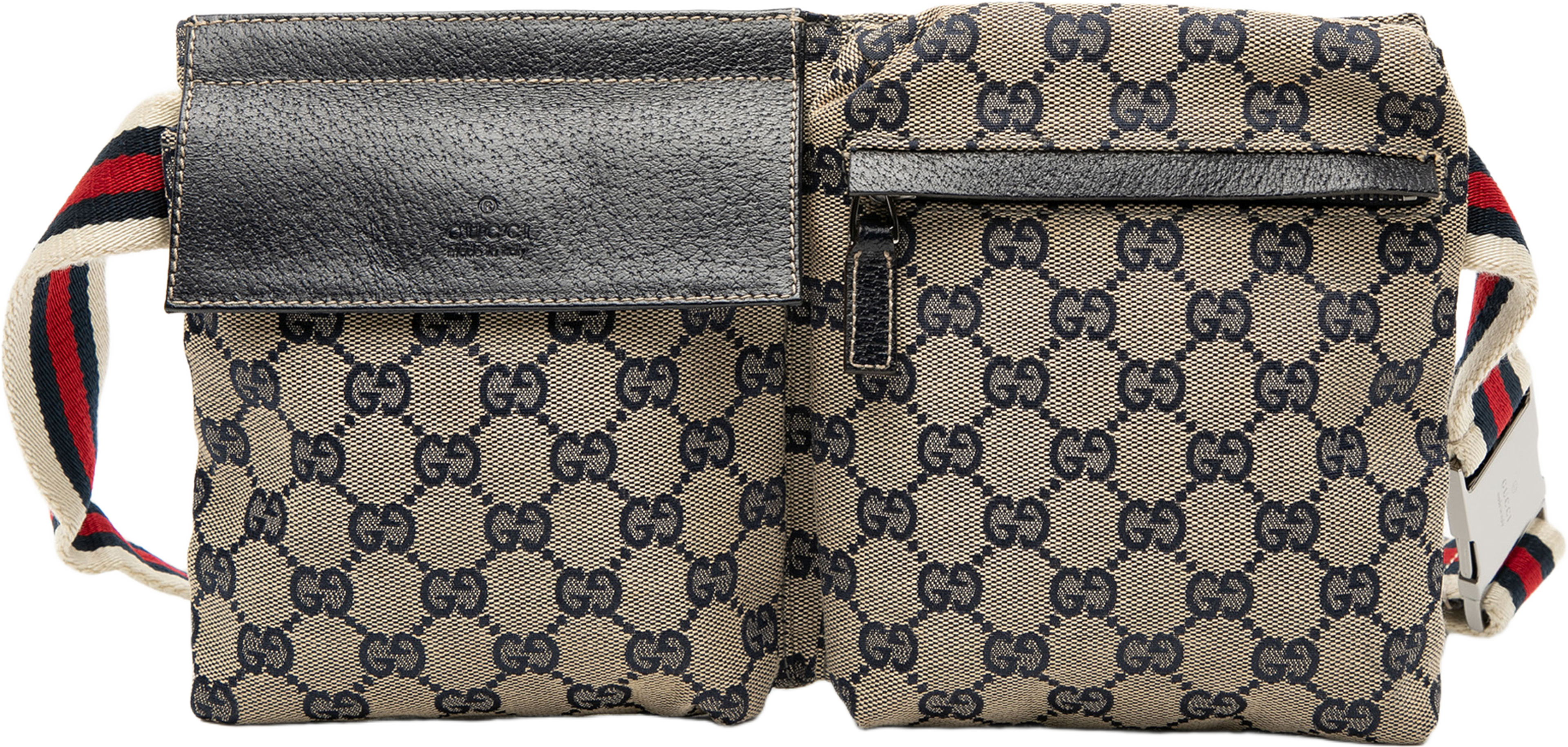 Gucci Gg Canvas Web Double Pocket Belt Bag, från Luxclusif, i färgen beige. Klicka för att öppna bilden i stort format