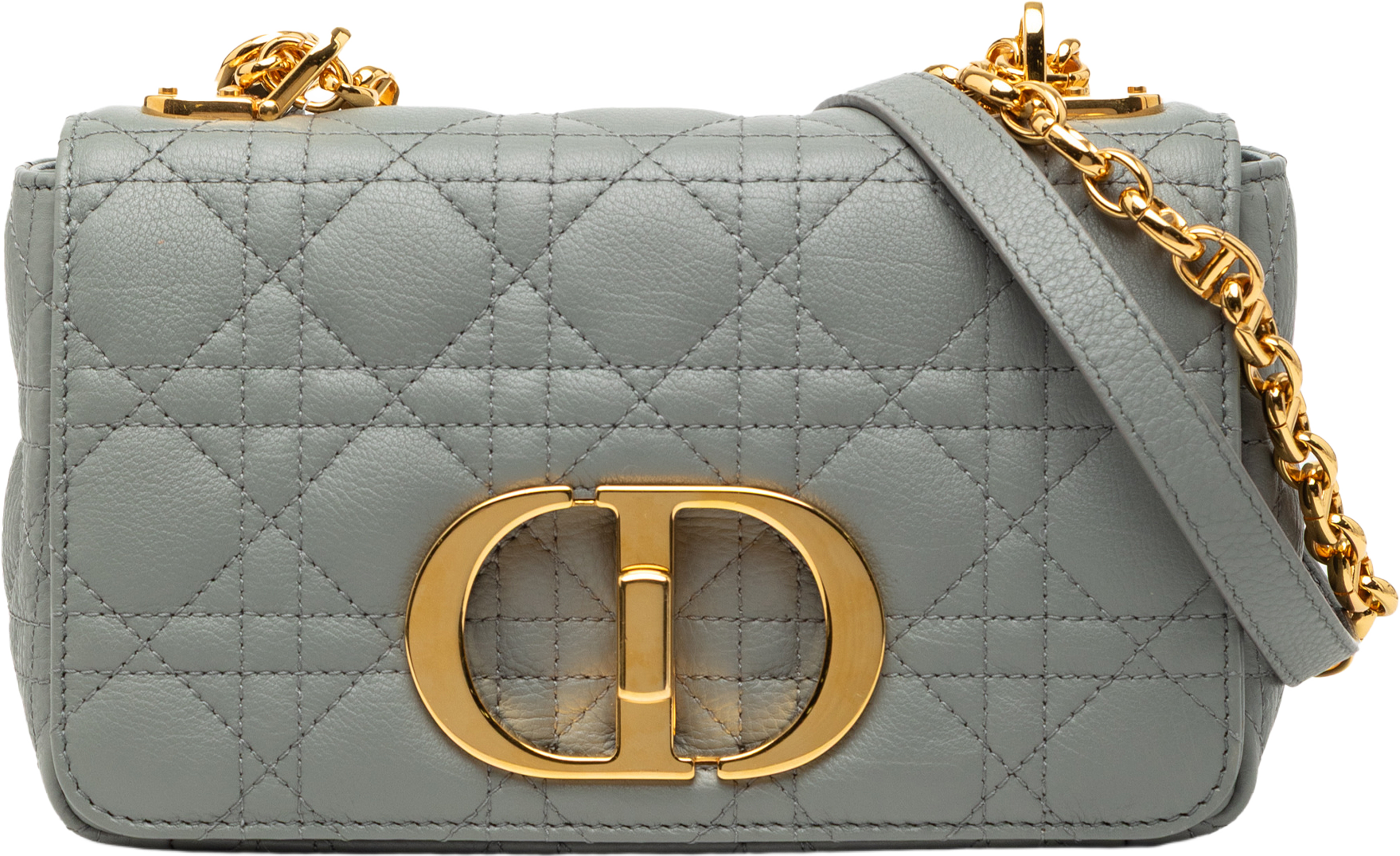 Dior Small Calfskin Cannage Caro Crossbody, från Luxclusif, i färgen gray. Klicka för att öppna bilden i stort format