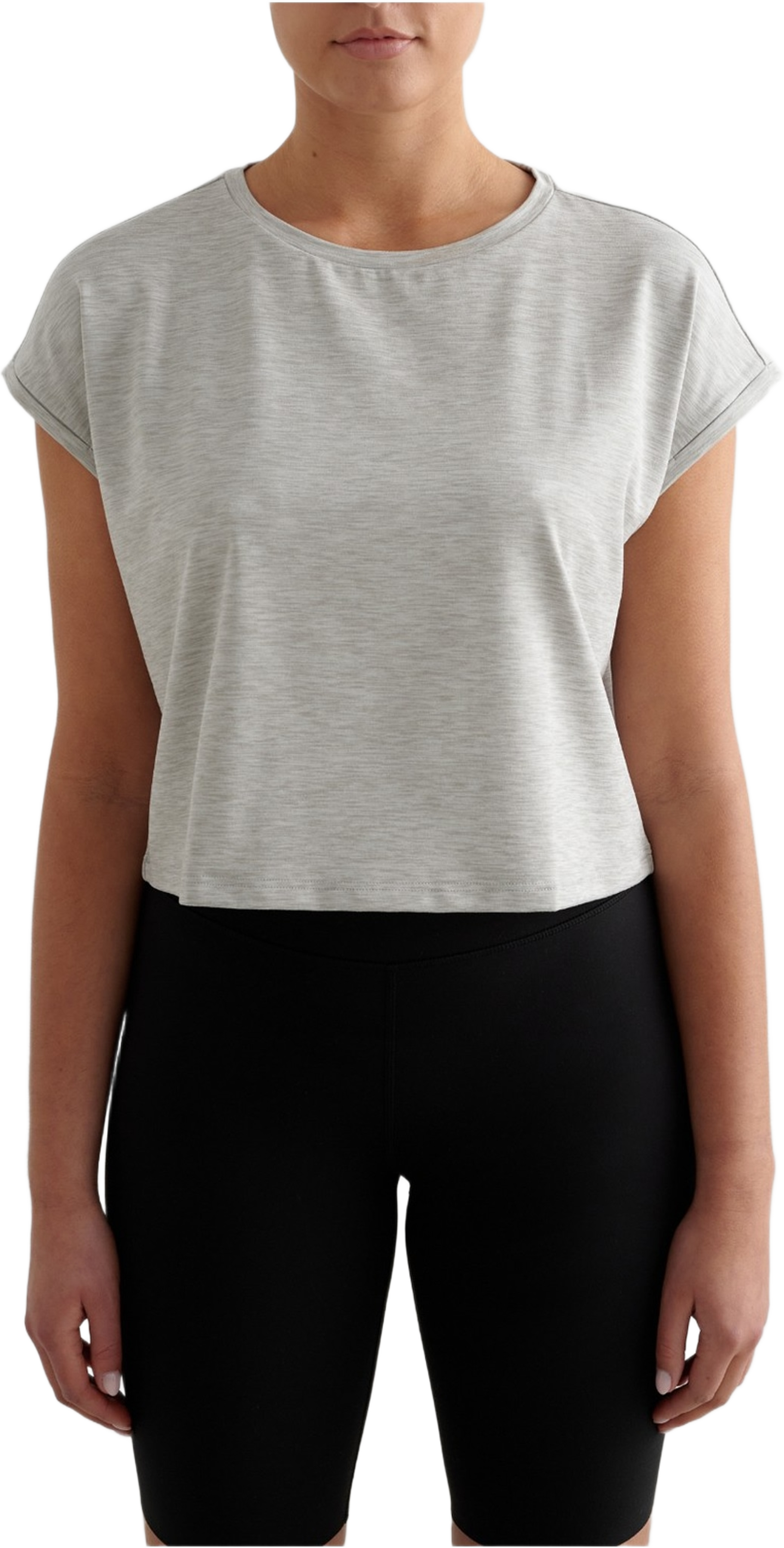 Soft Basic Roll Sleeve Top, från aim'n, i färgen grey melange. Klicka för att öppna bilden i stort format