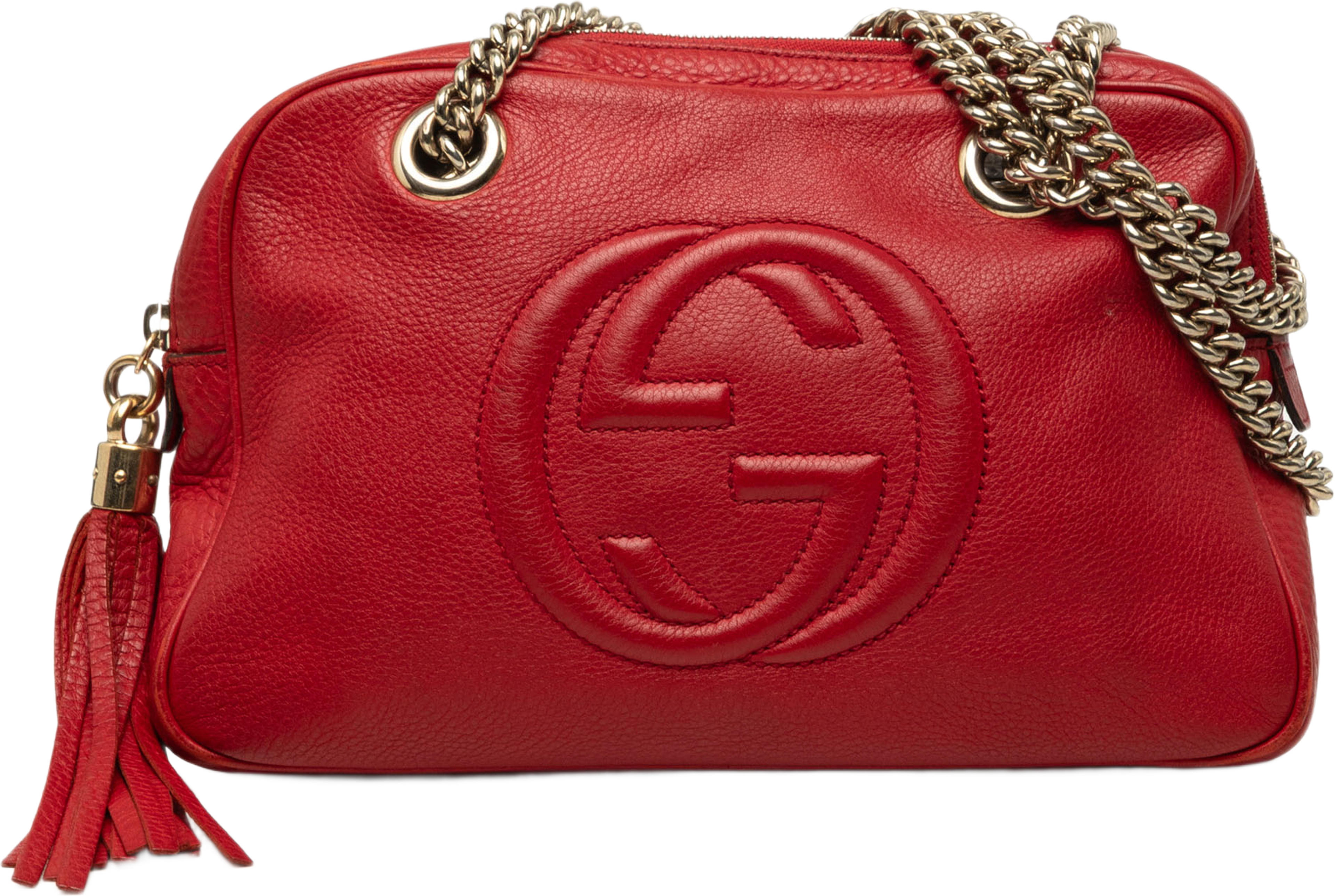 Gucci Calfskin Soho Chain Zip Shoulder Bag, från Luxclusif, i färgen röd. Klicka för att öppna bilden i stort format