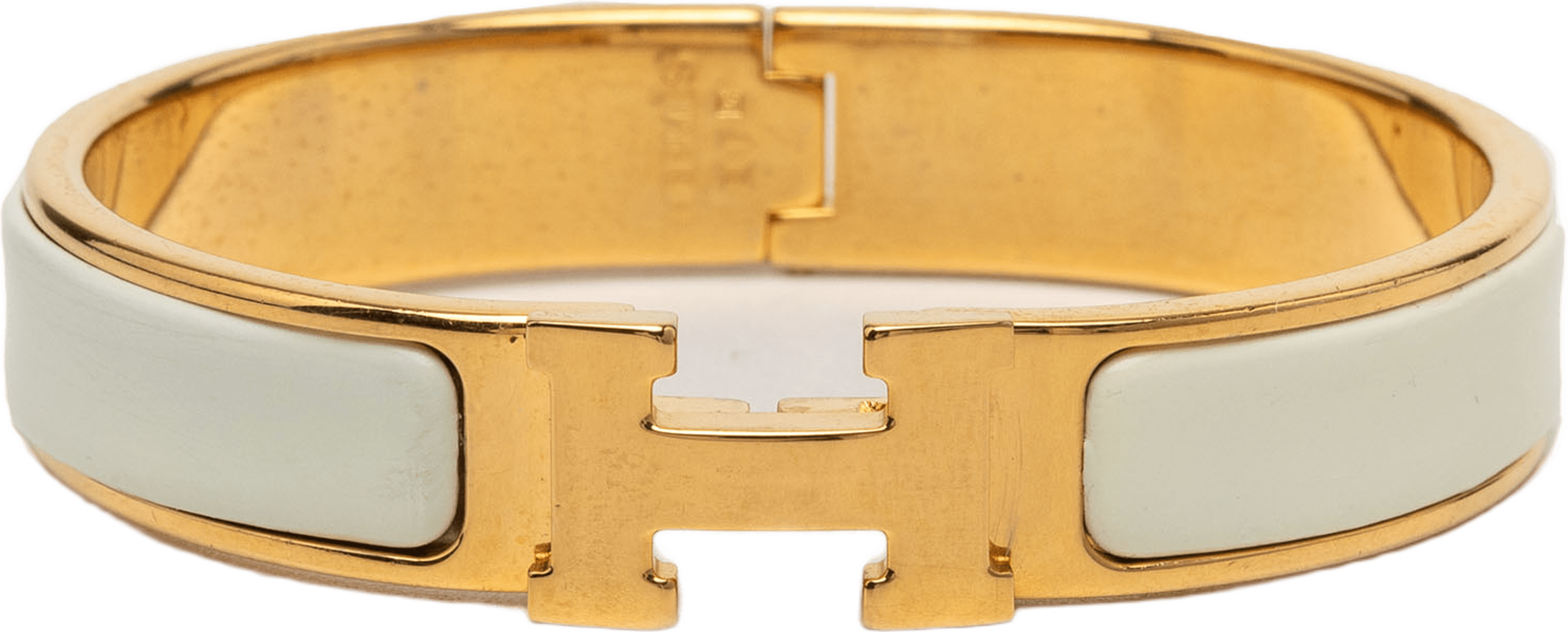 Hermès Narrow Enamel Clic H Bracelet Gm, från Luxclusif, i färgen off white. Klicka för att öppna bilden i stort format