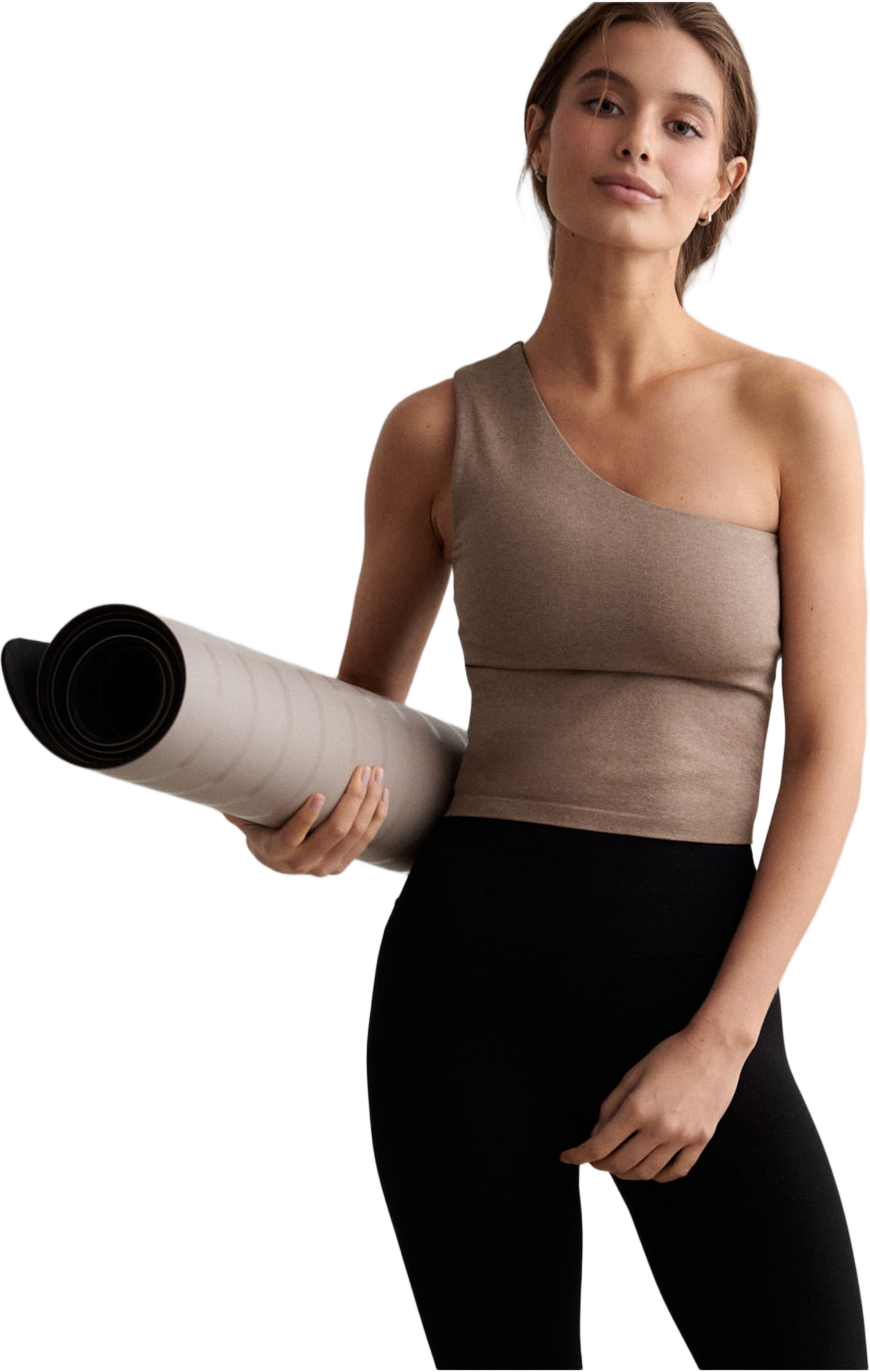 Shape Seamless One Shoulder Bralette, från aim'n, i färgen espresso melange. Klicka för att öppna bilden i stort format