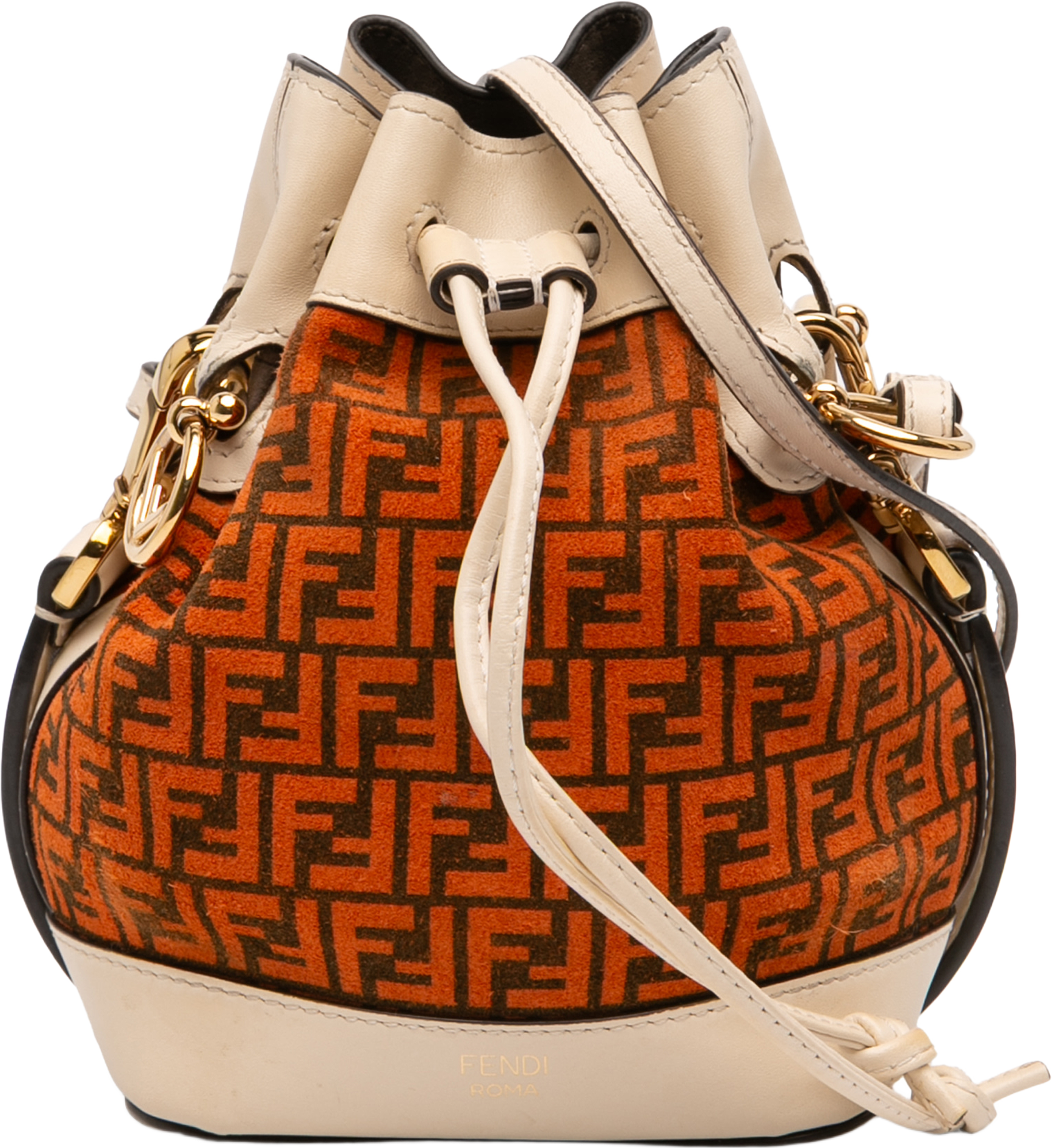 Fendi Mini Zucca Suede Mon Tresor Bucket Bag, från Luxclusif, i färgen orange. Klicka för att öppna bilden i stort format