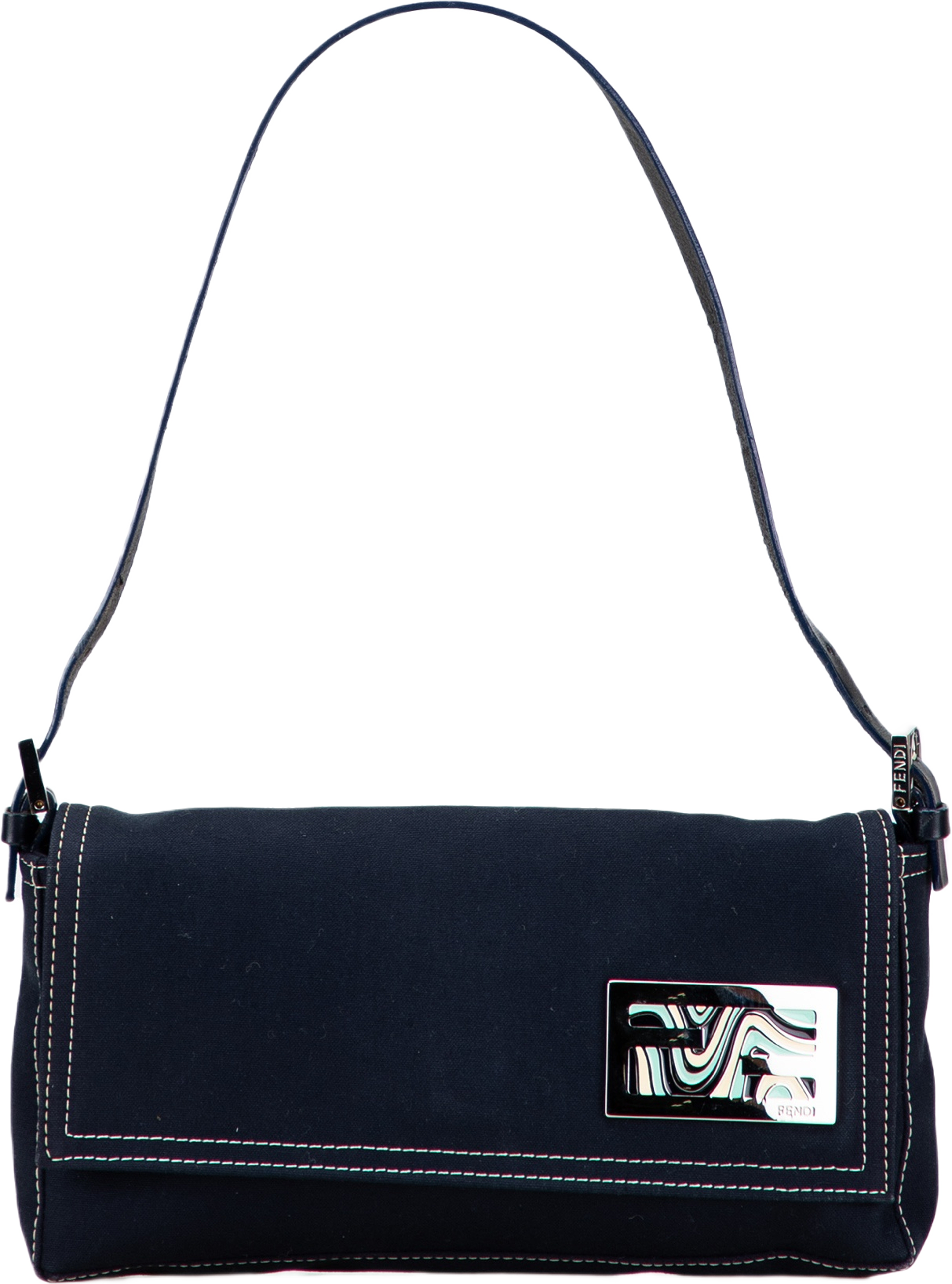 Fendi Canvas Ff Marble Baguette Shoulder Bag, från Luxclusif, i färgen dark blue. Klicka för att öppna bilden i stort format