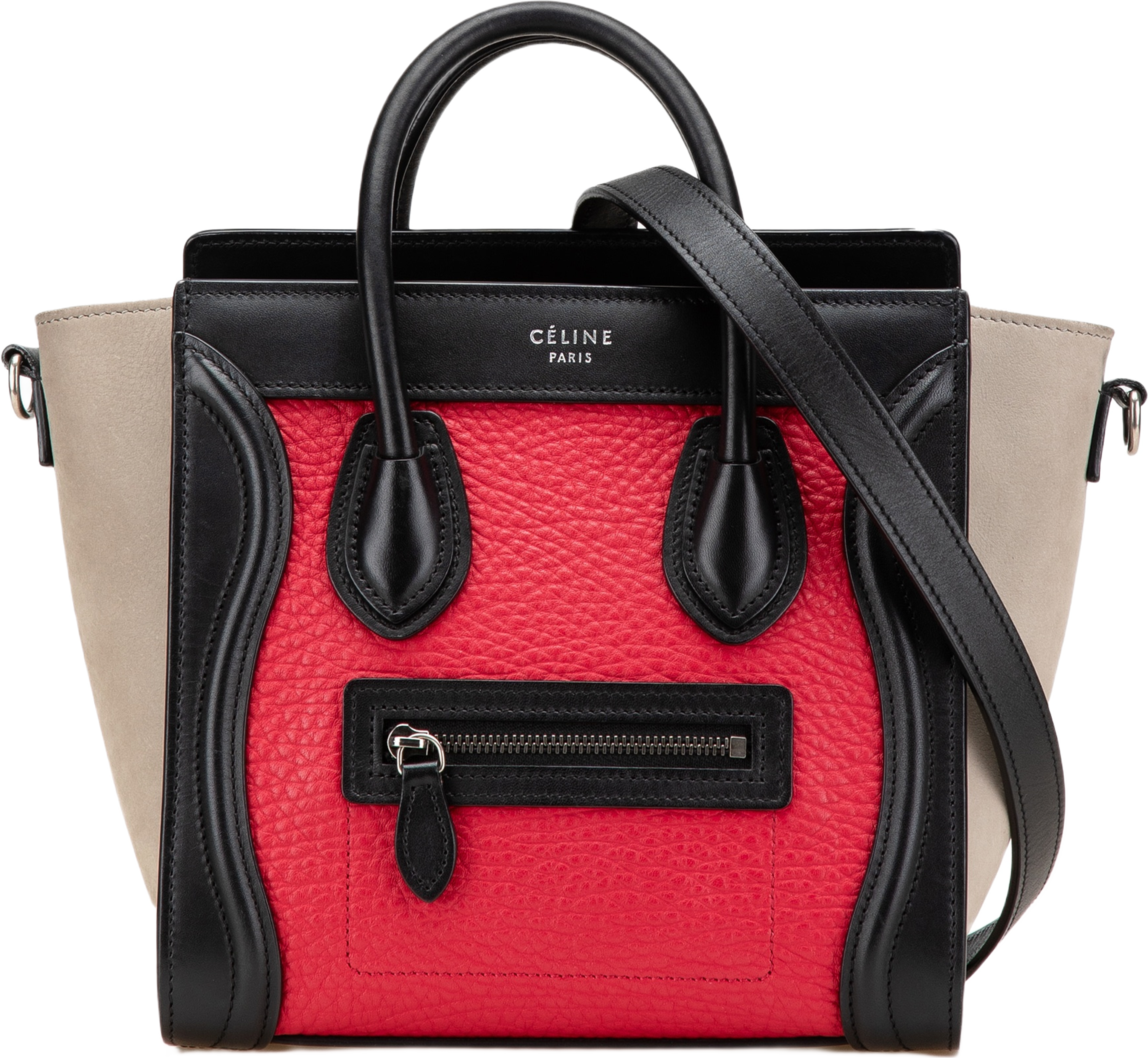 Celine Nano Tricolor Nubuck And Calfskin Luggage Tote, från Luxclusif, i färgen red. Klicka för att öppna bilden i stort format