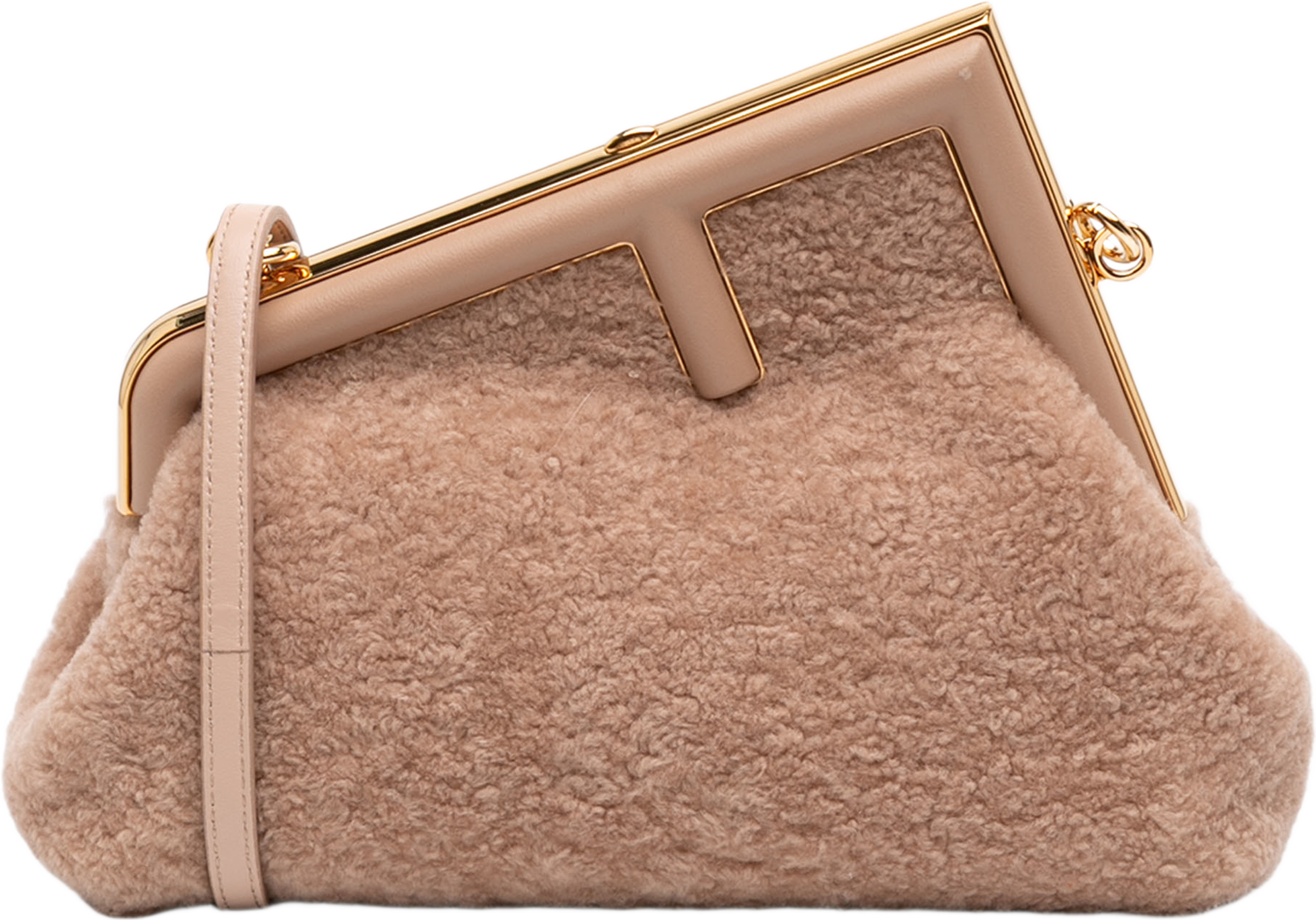 Fendi Small Shearling Fendi First Crossbody, från Luxclusif, i färgen nude. Klicka för att öppna bilden i stort format