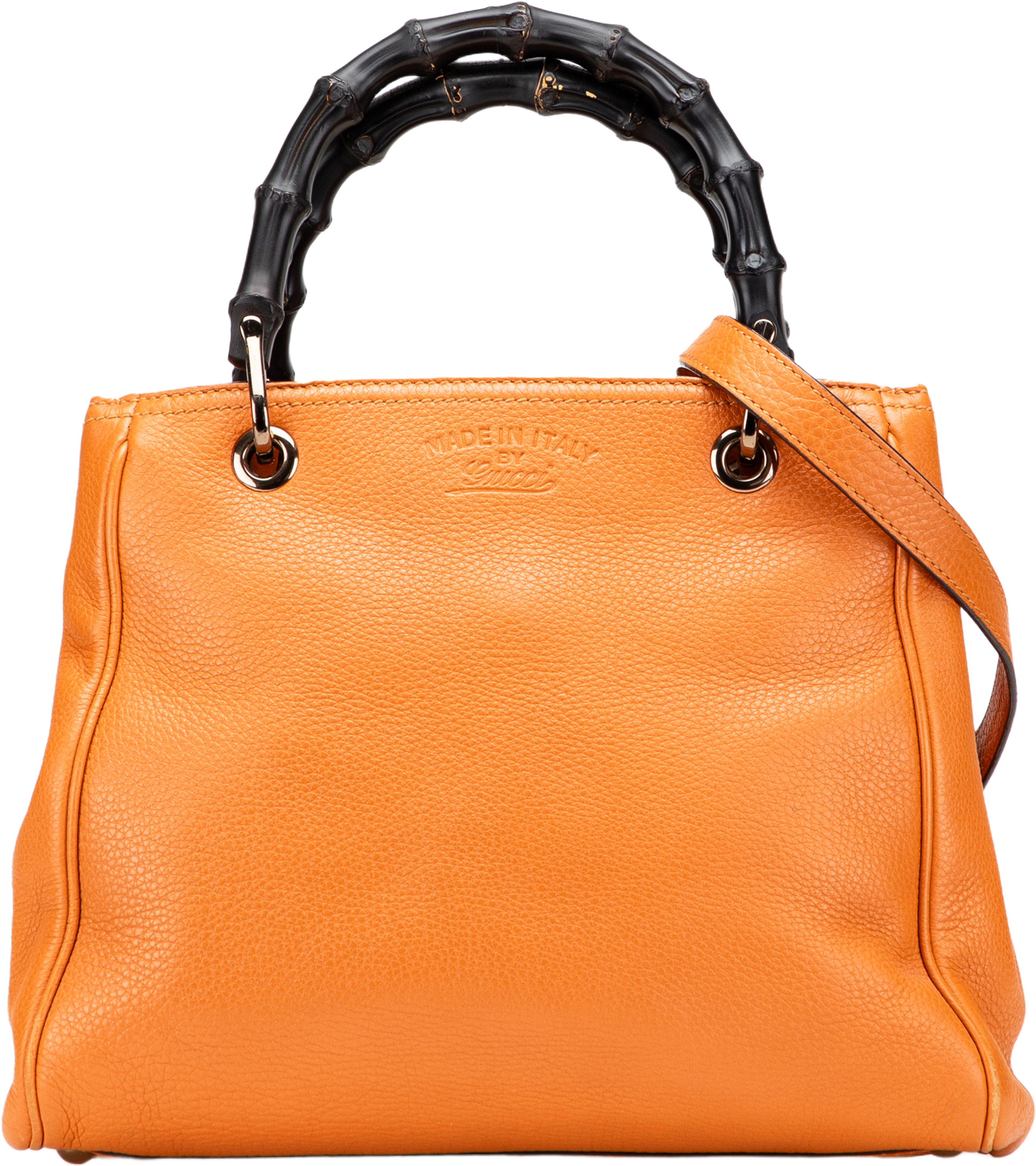 Gucci Small Calfskin Bamboo Shopper Satchel, från Luxclusif, i färgen orange. Klicka för att öppna bilden i stort format