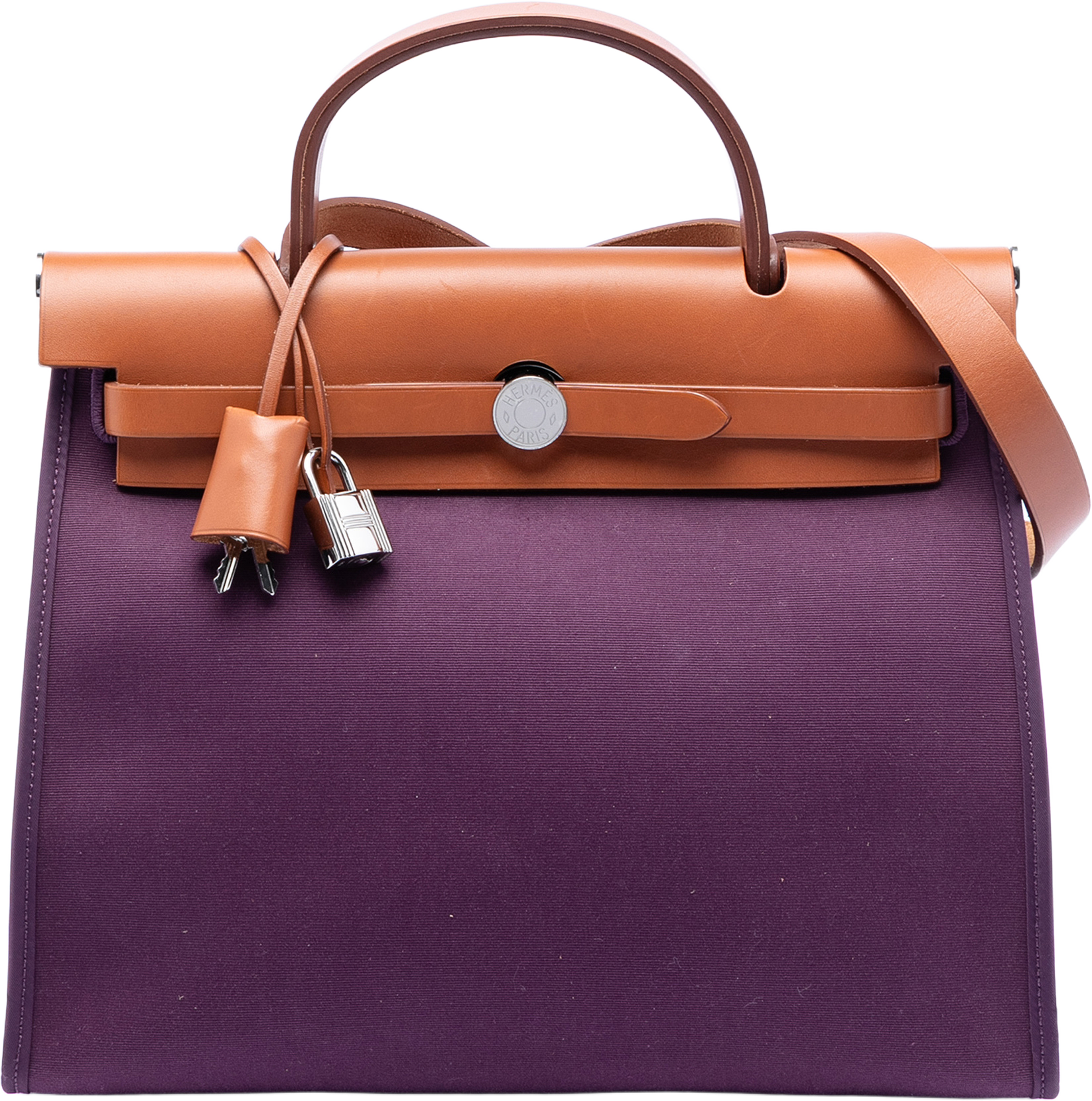 Hermès Toile Herbag Zip 31, från Luxclusif, i färgen plum. Klicka för att öppna bilden i stort format