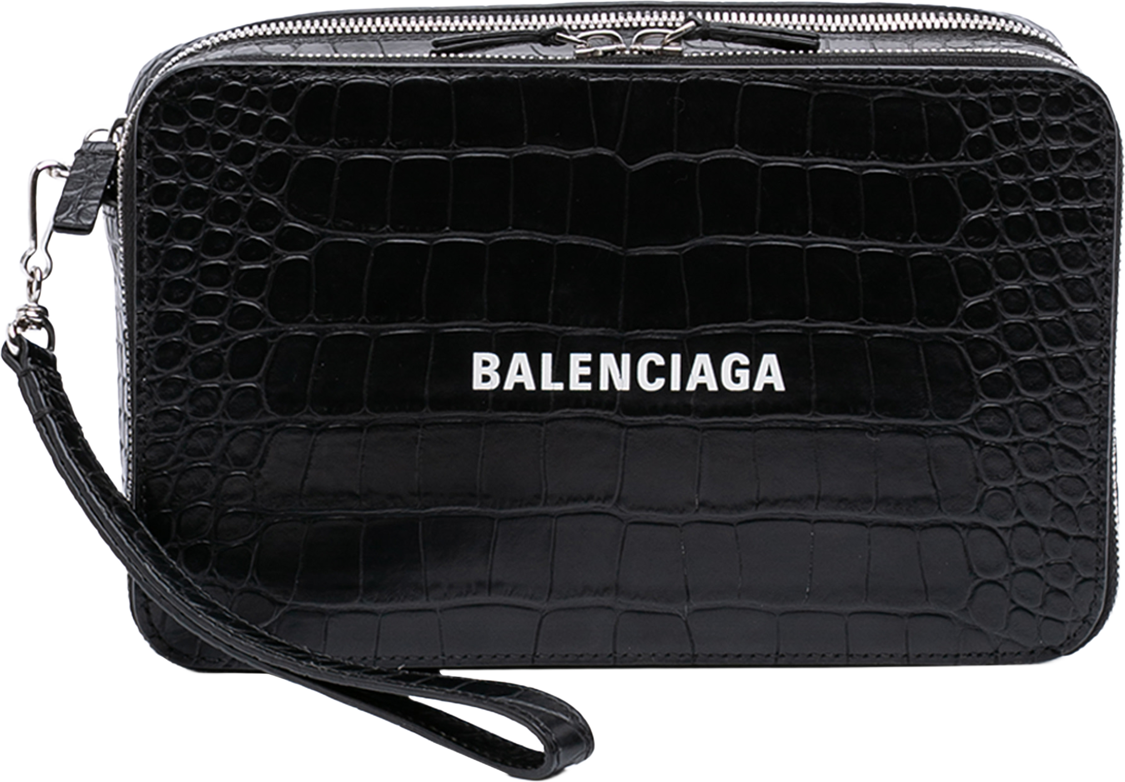 Balenciaga Croc Embossed Leather Wristlet Clutch, från Luxclusif, i färgen black. Klicka för att öppna bilden i stort format