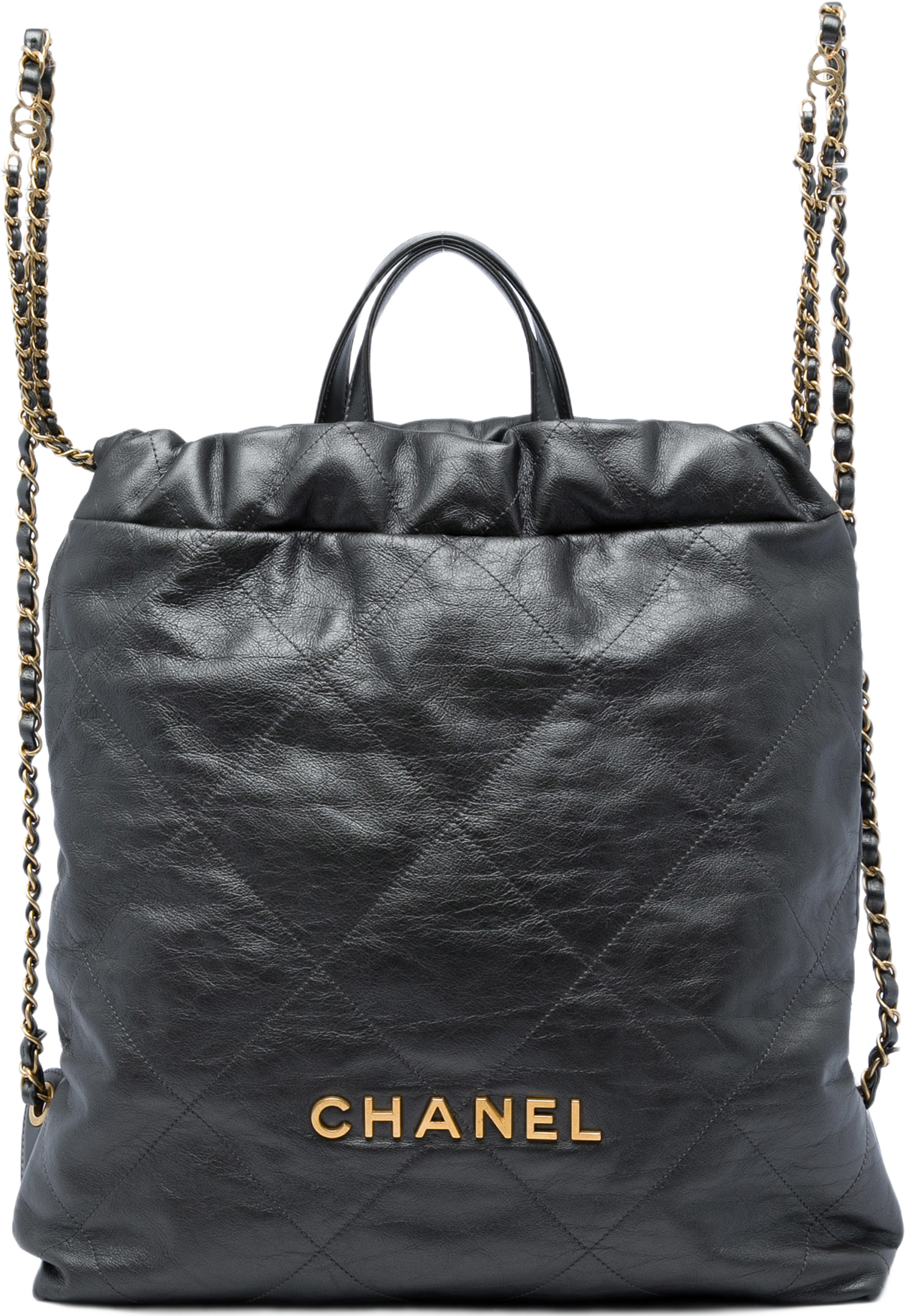 Chanel Large Quilted Shiny Calfskin 22 Backpack, från Luxclusif, i färgen svart. Klicka för att öppna bilden i stort format