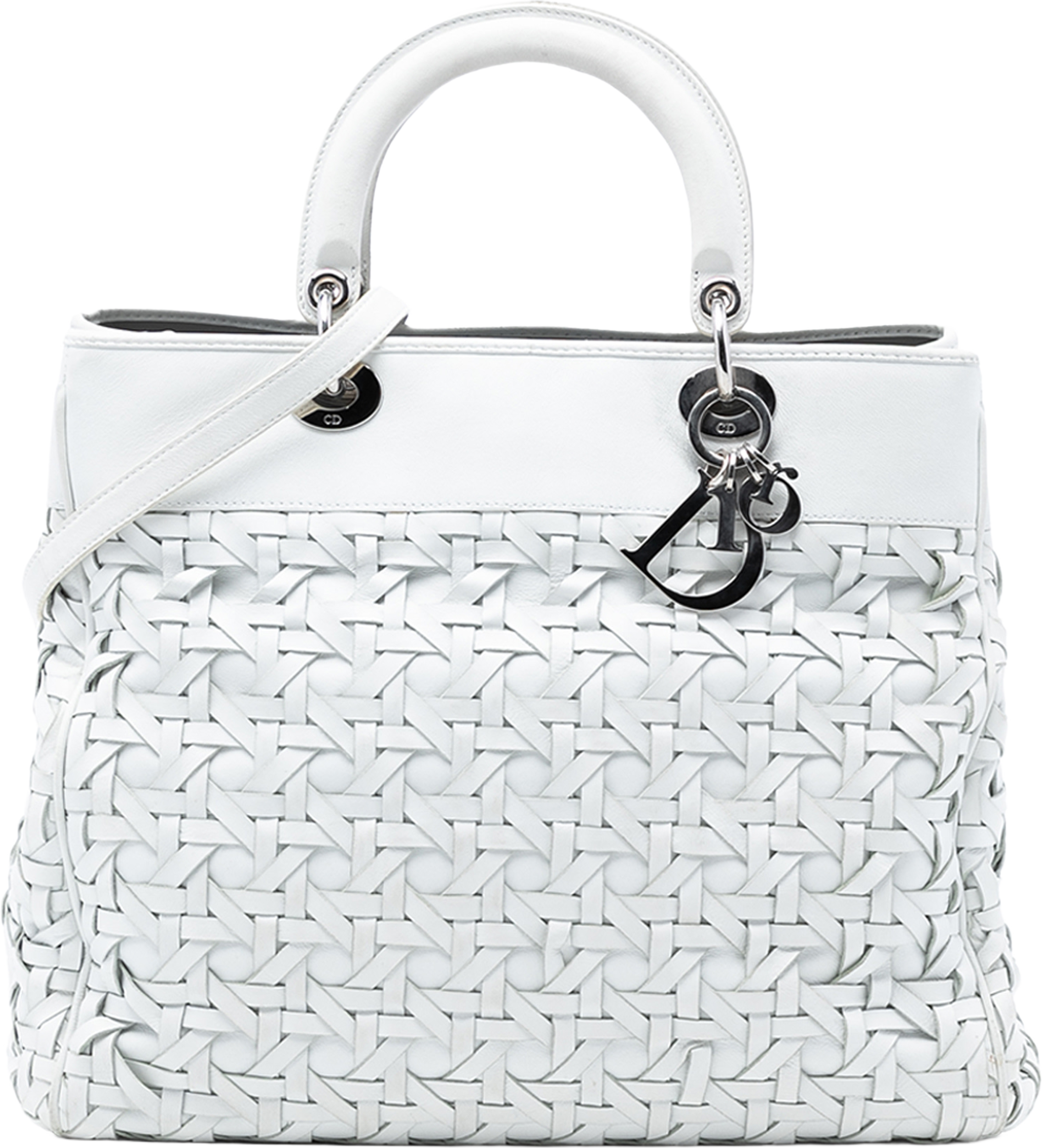 Dior Woven Lambskin Lady Dior Avenue Tote, från Luxclusif, i färgen white. Klicka för att öppna bilden i stort format