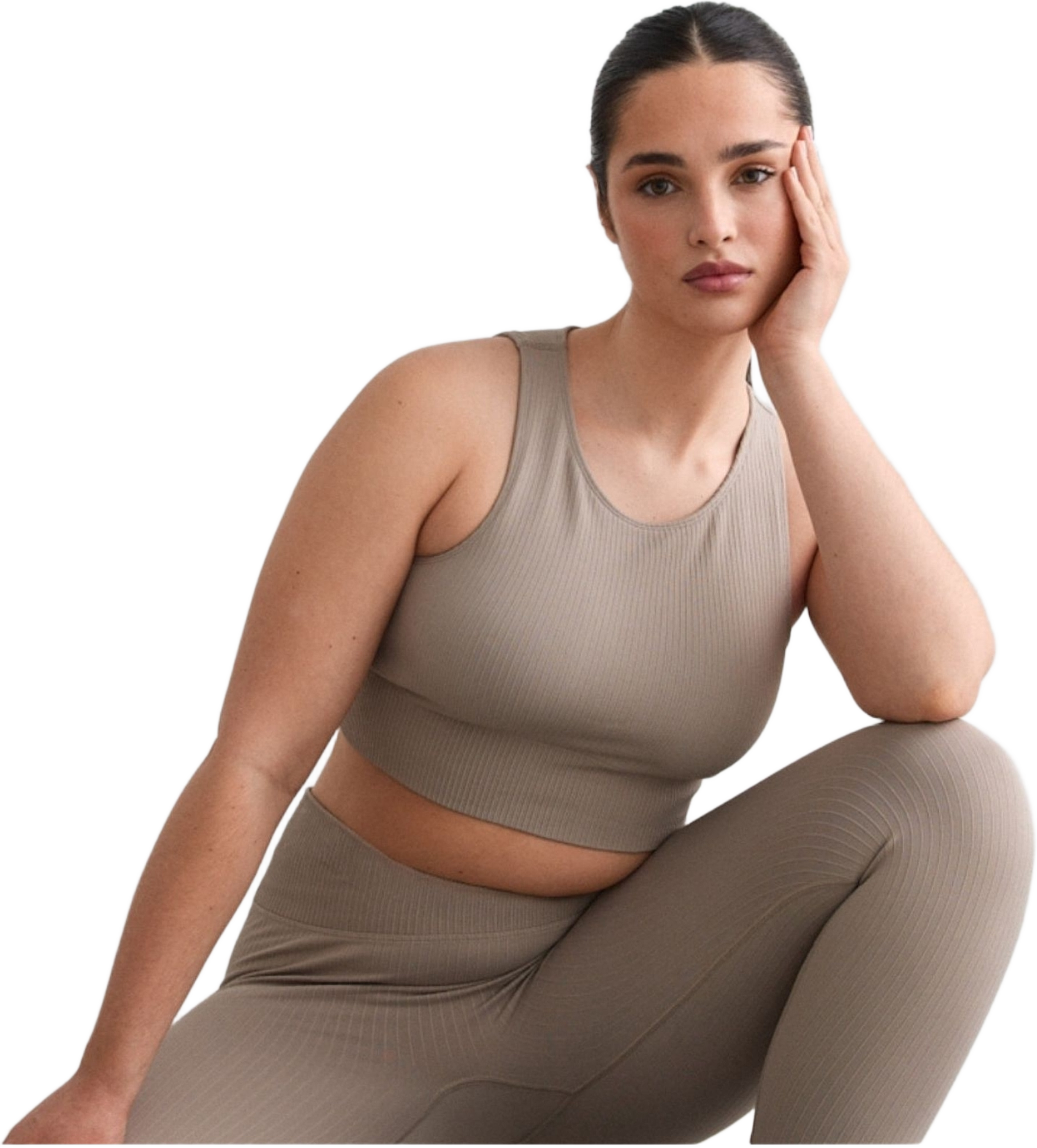 Ribbed Seamless Crop Top, från aim'n, i färgen dark clay. Klicka för att öppna bilden i stort format
