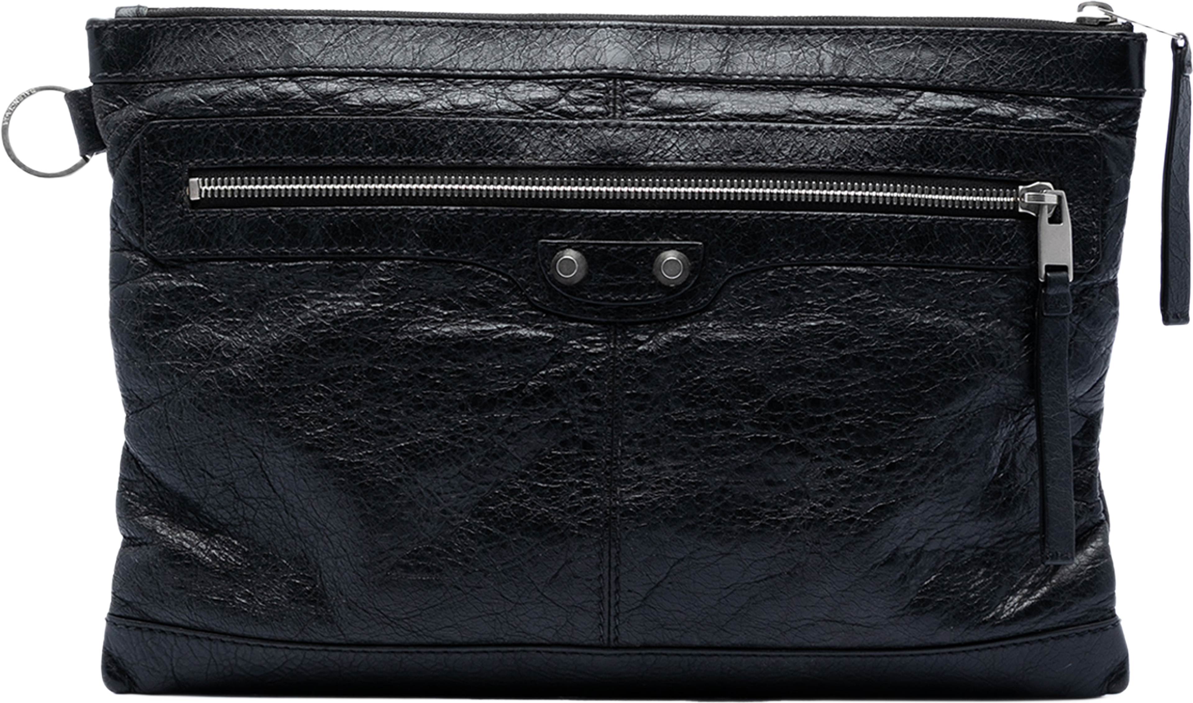 Balenciaga Lambskin Motocross Classic Clip Clutch M, från Luxclusif, i färgen svart. Klicka för att öppna bilden i stort format
